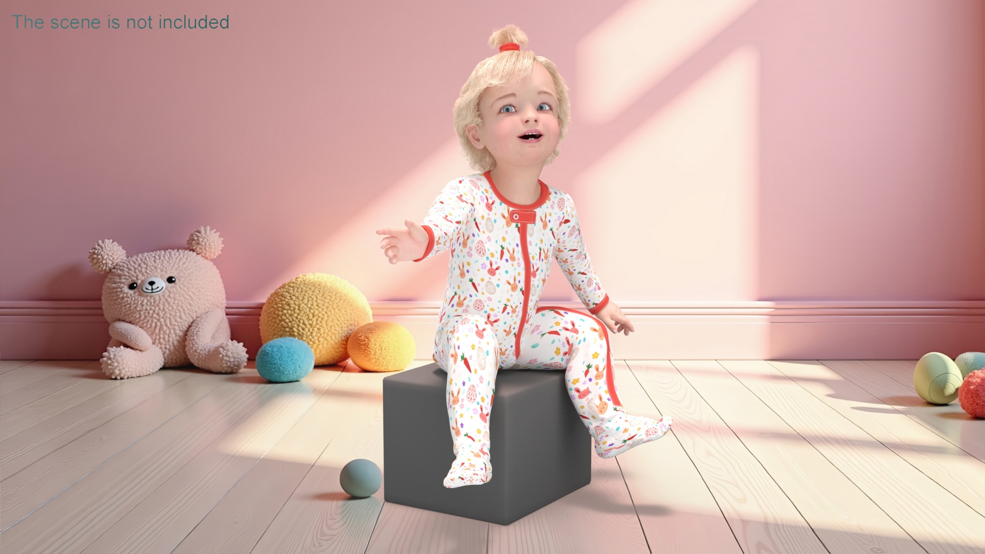 Baby Girl Wearing Full Bodysuit Sitting 3D model