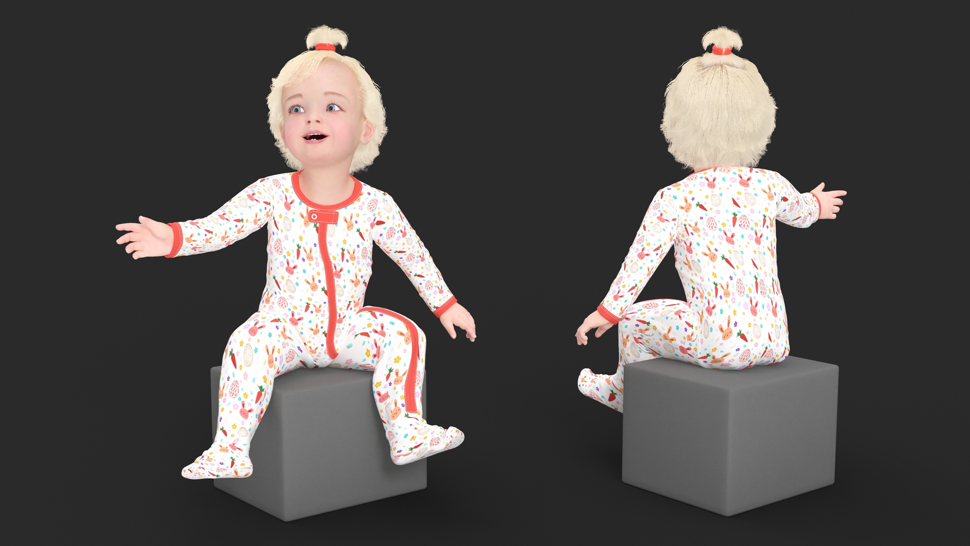 Baby Girl Wearing Full Bodysuit Sitting 3D model