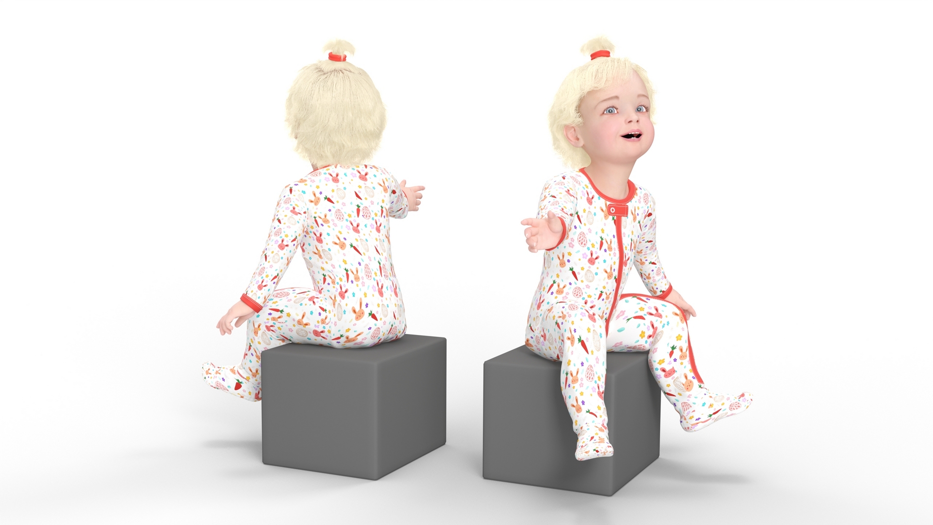 Baby Girl Wearing Full Bodysuit Sitting 3D model