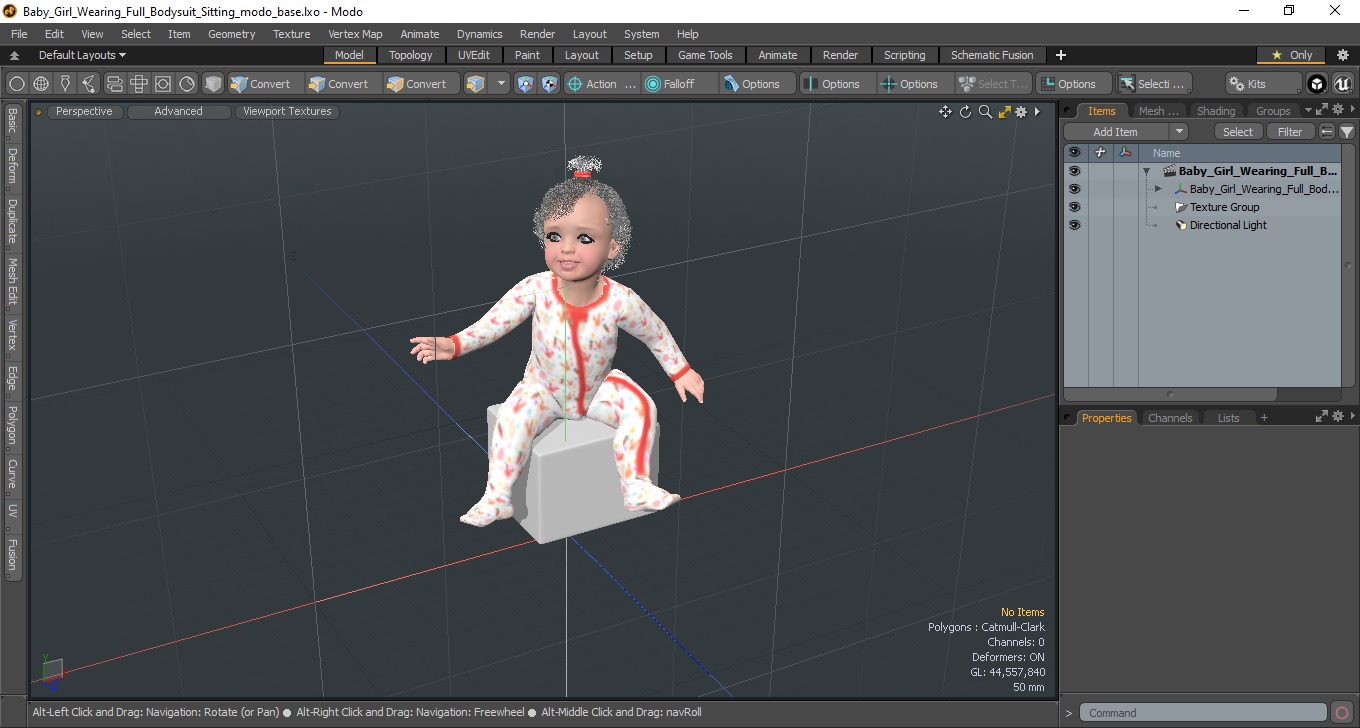 Baby Girl Wearing Full Bodysuit Sitting 3D model