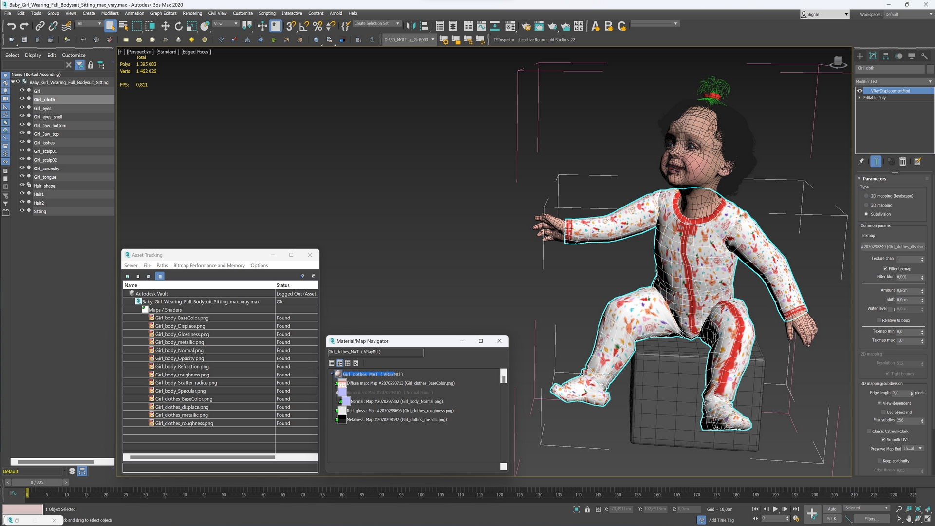 Baby Girl Wearing Full Bodysuit Sitting 3D model