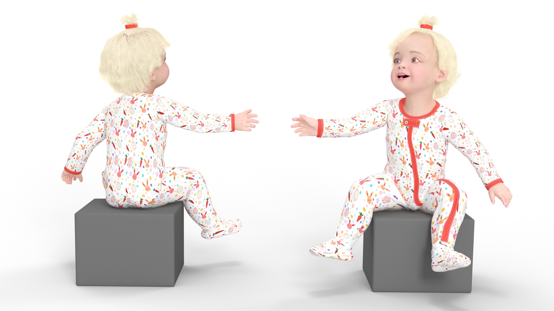 Baby Girl Wearing Full Bodysuit Sitting 3D model