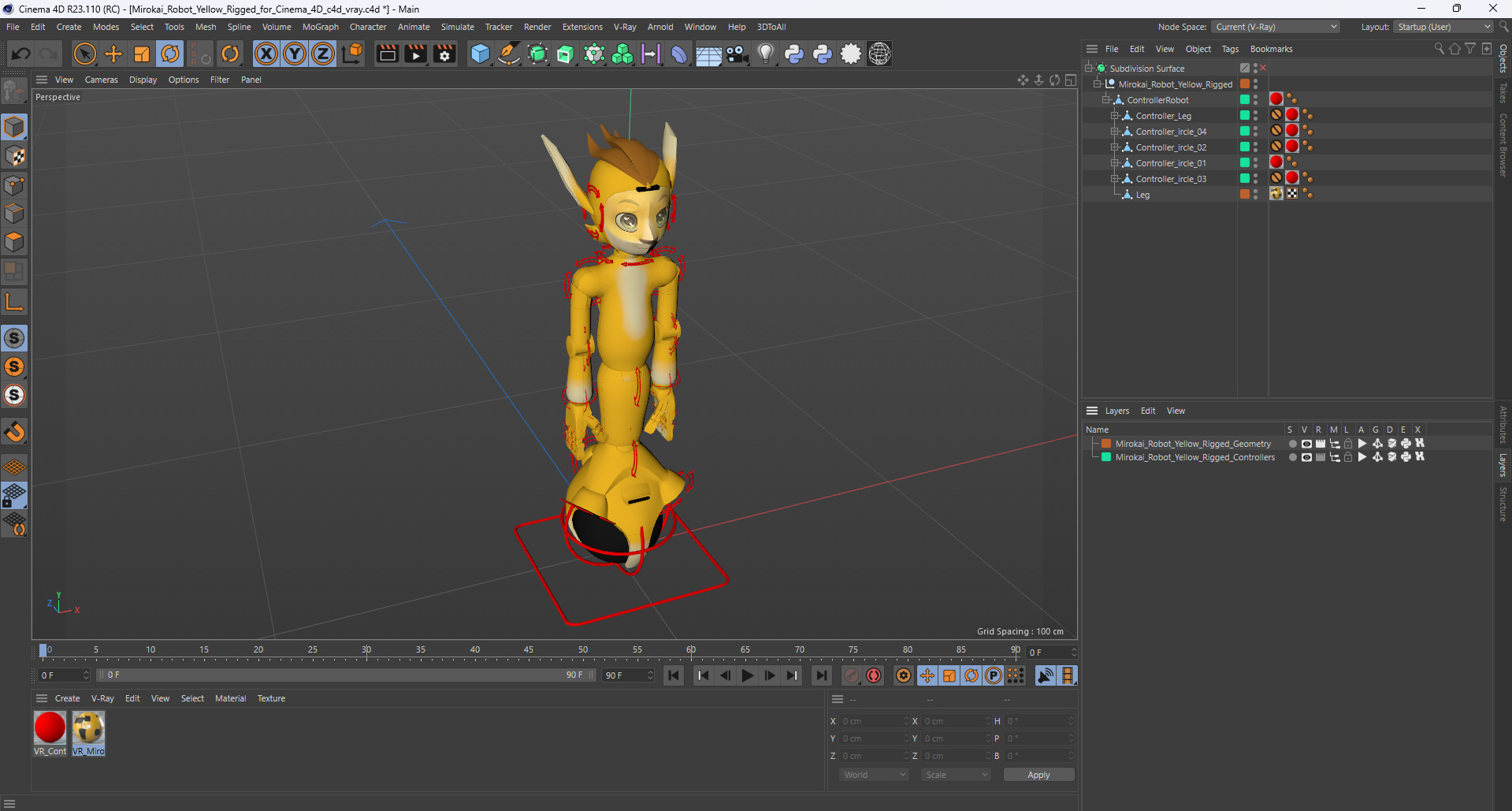 3D Mirokai Robot Yellow Rigged for Cinema 4D