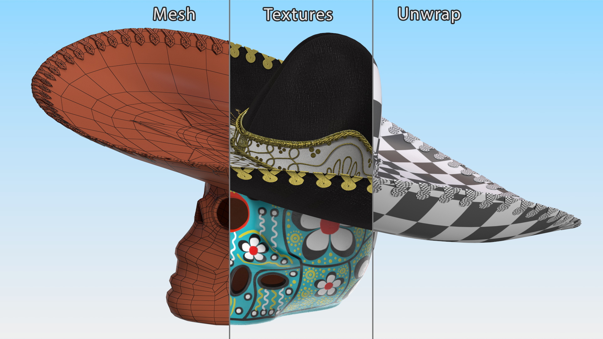 3D model Mariachi Calavera Cielo Alegre