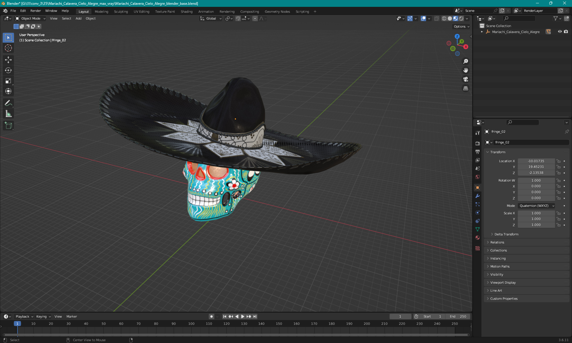 3D model Mariachi Calavera Cielo Alegre