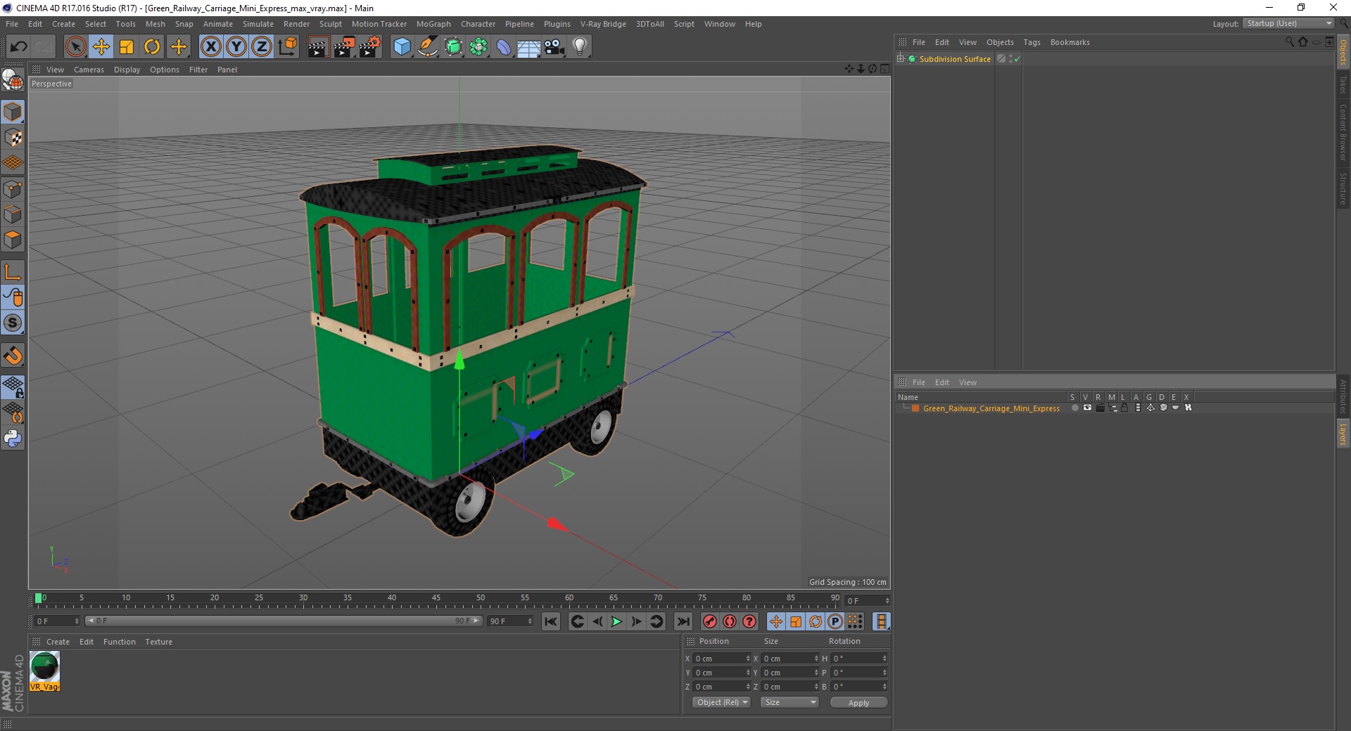 3D model Green Railway Carriage Mini Express