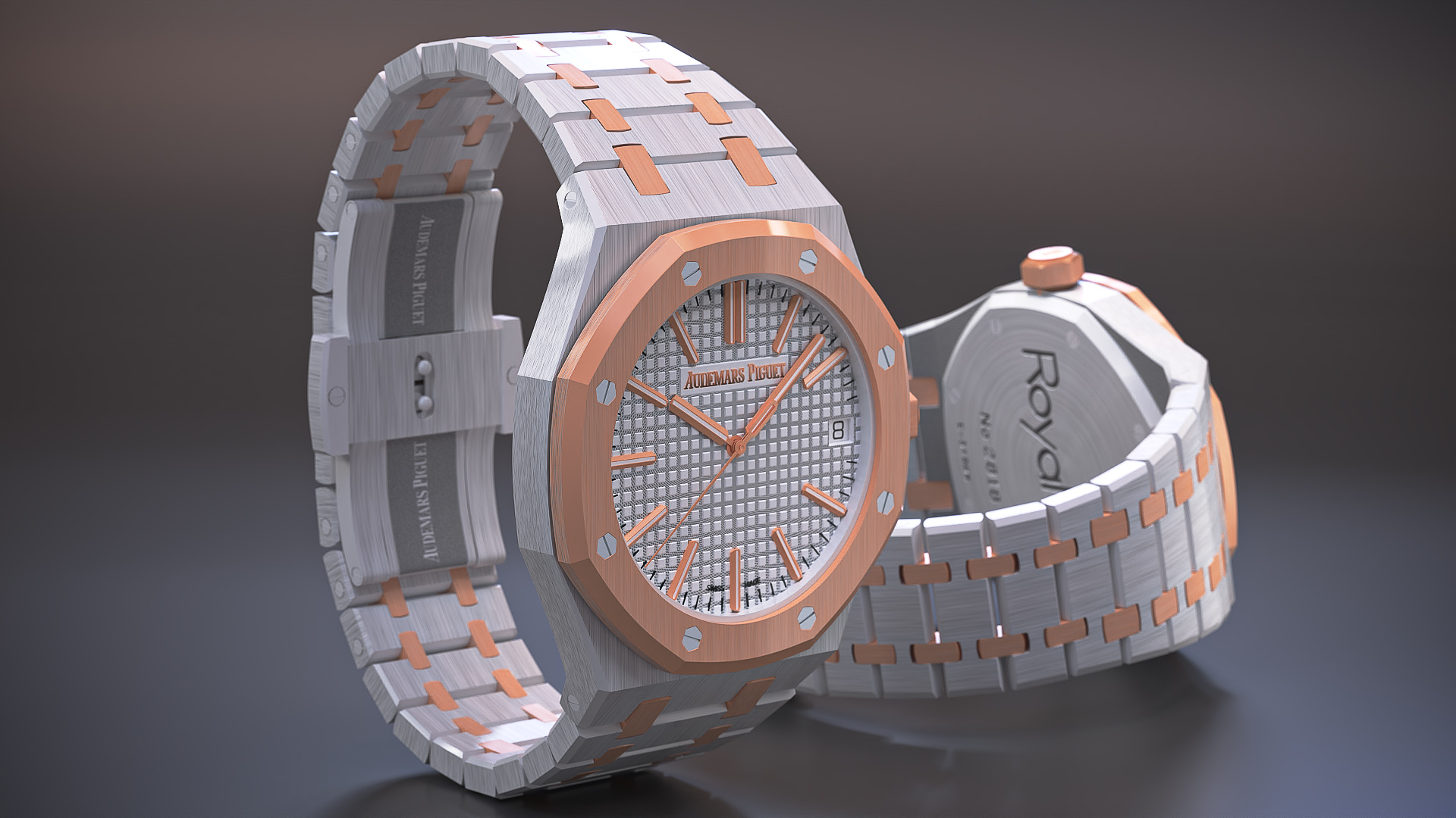 3D model Audemars Piguet Royal Oak Silver-Toned Two-Tone Grande Tapisserie