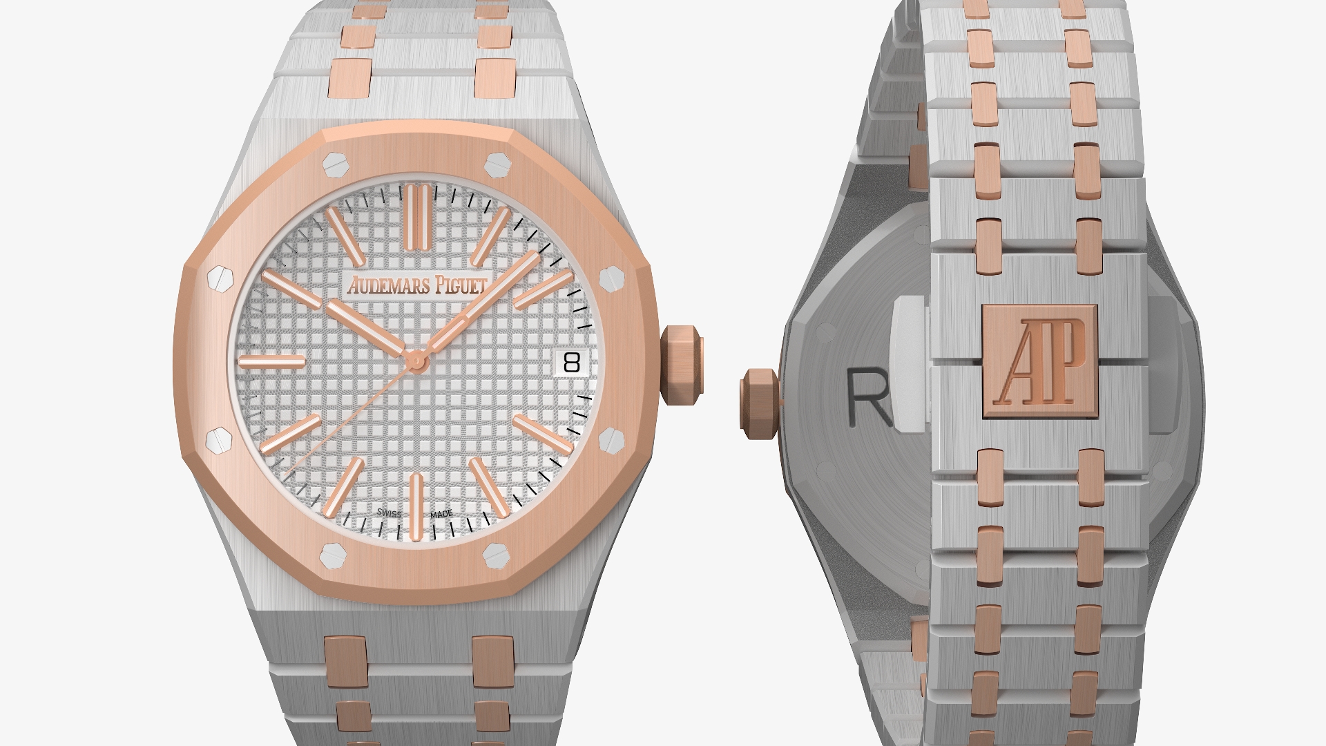 3D model Audemars Piguet Royal Oak Silver-Toned Two-Tone Grande Tapisserie