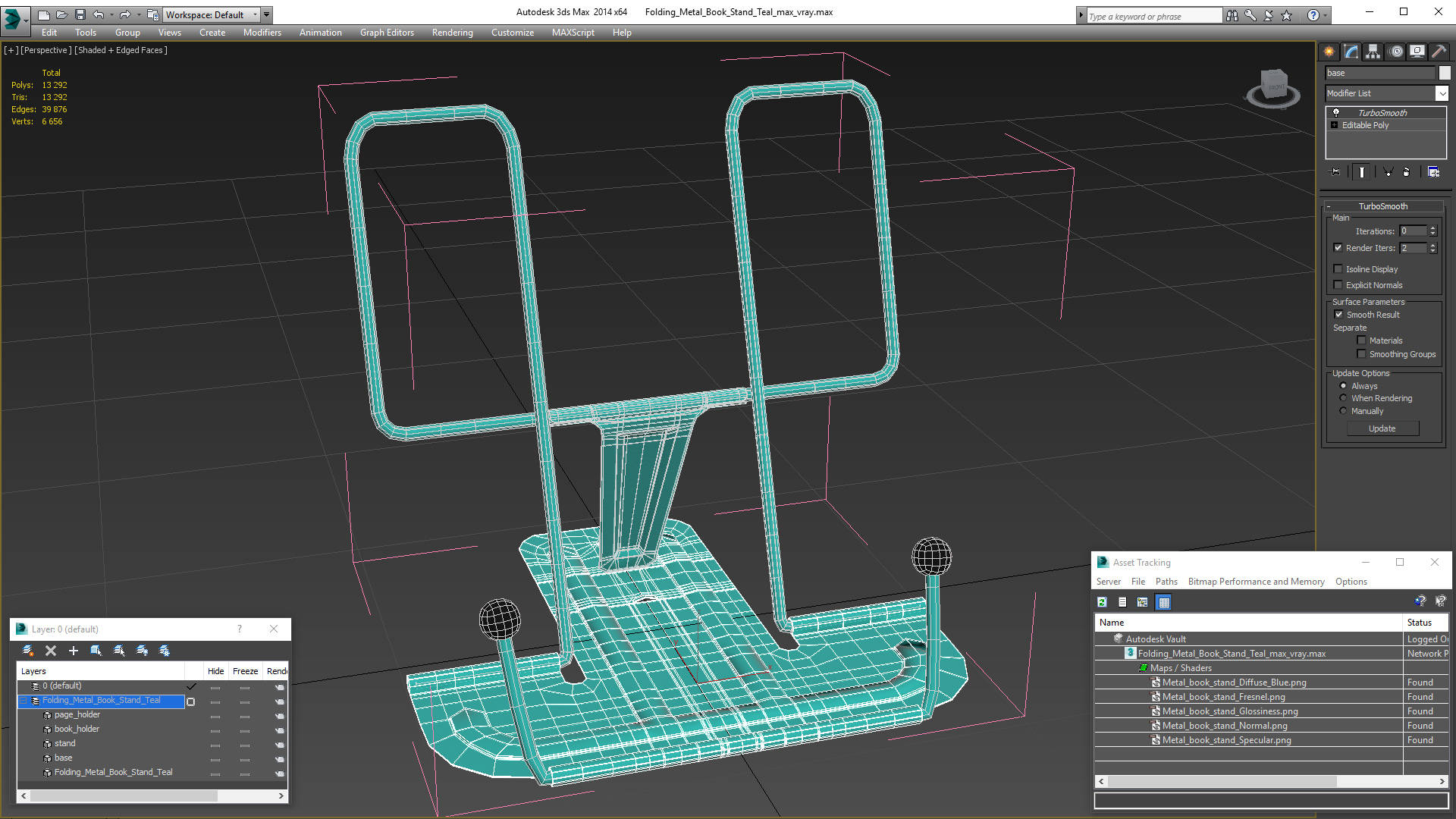 Folding Metal Book Stand Teal 3D model