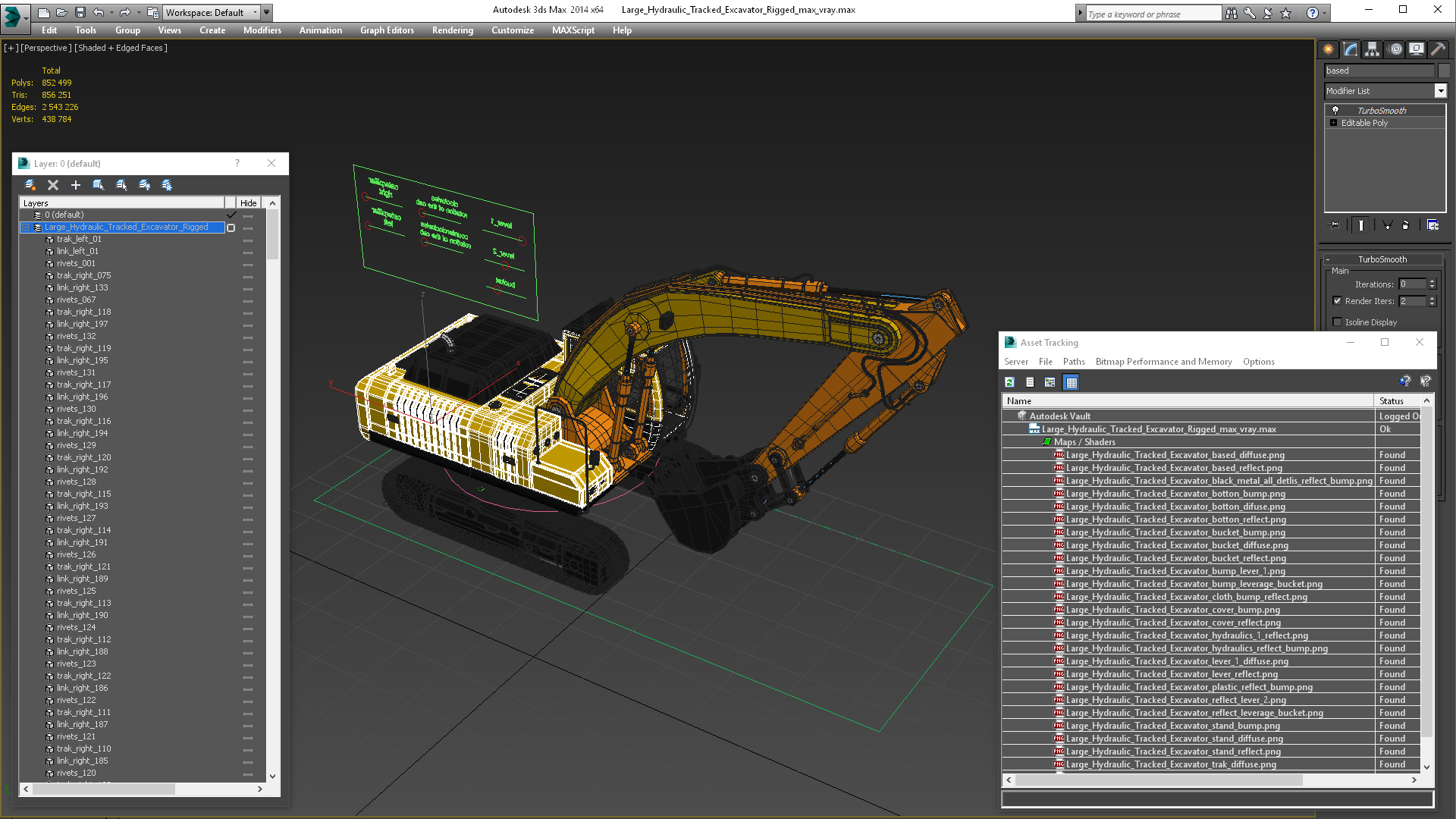 3D model Large Hydraulic Tracked Excavator Rigged