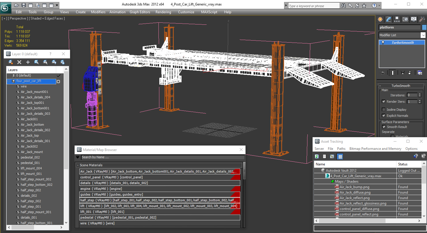 3D 4 Post Car Lift Generic model