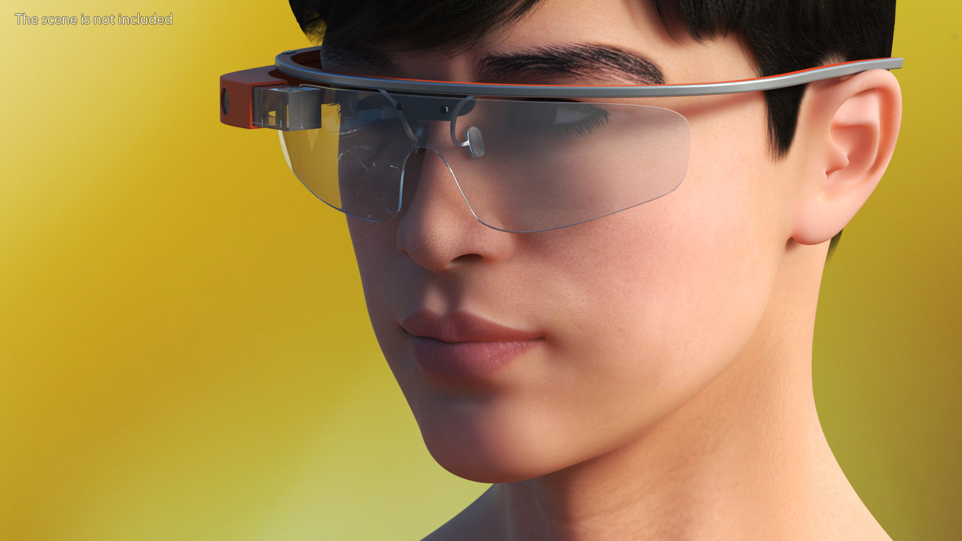 Chinese Schoolboy Head with Google Glasses 3D