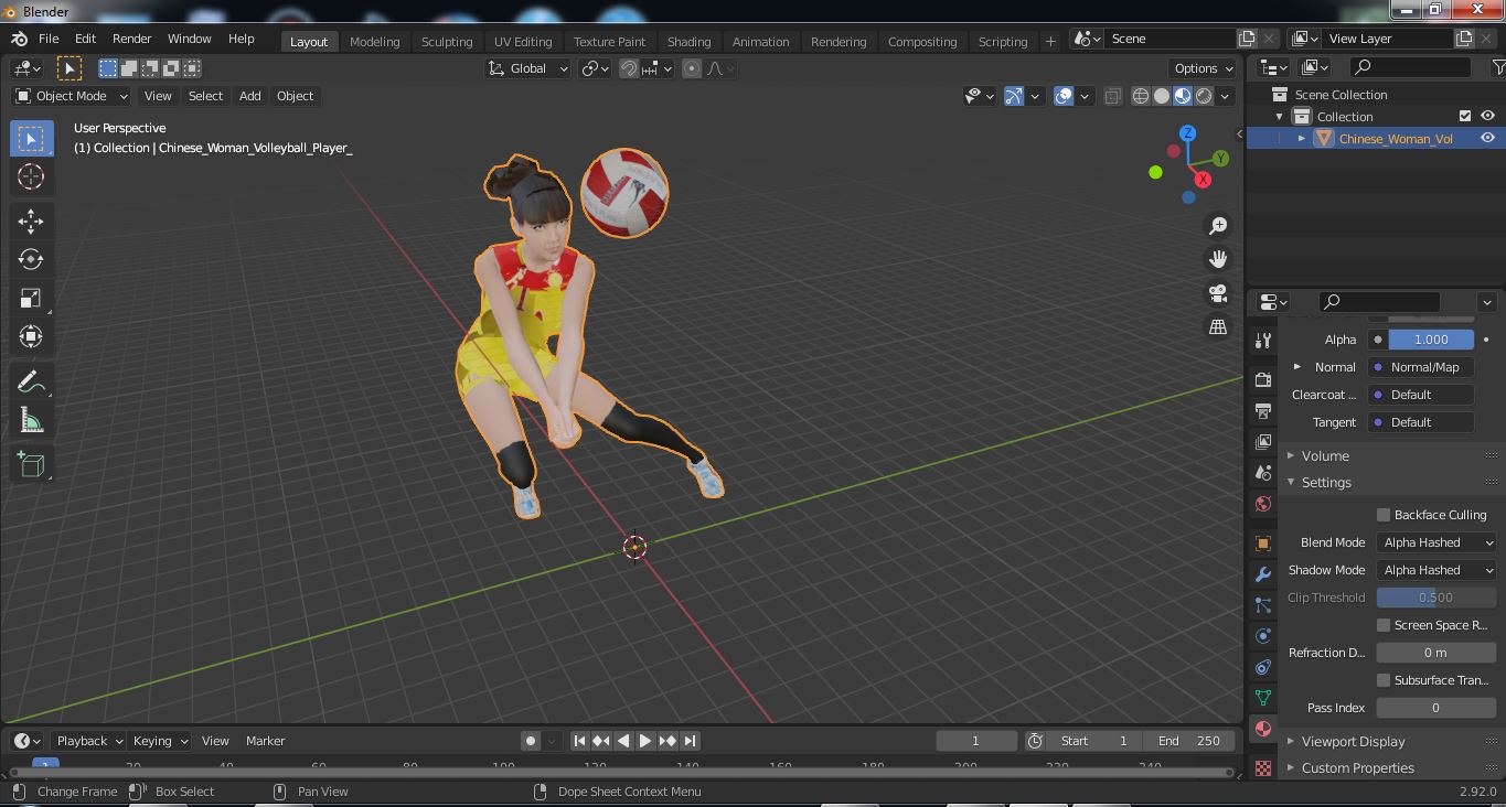 Young Chinese Woman Volleyball Player 3D