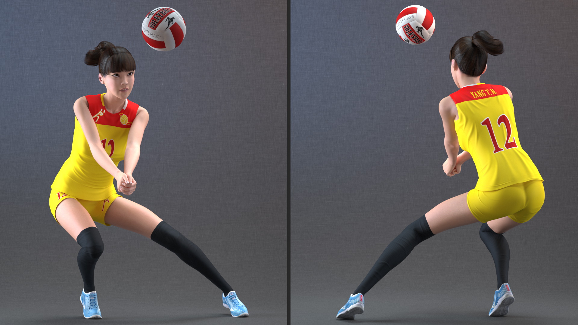 Young Chinese Woman Volleyball Player 3D