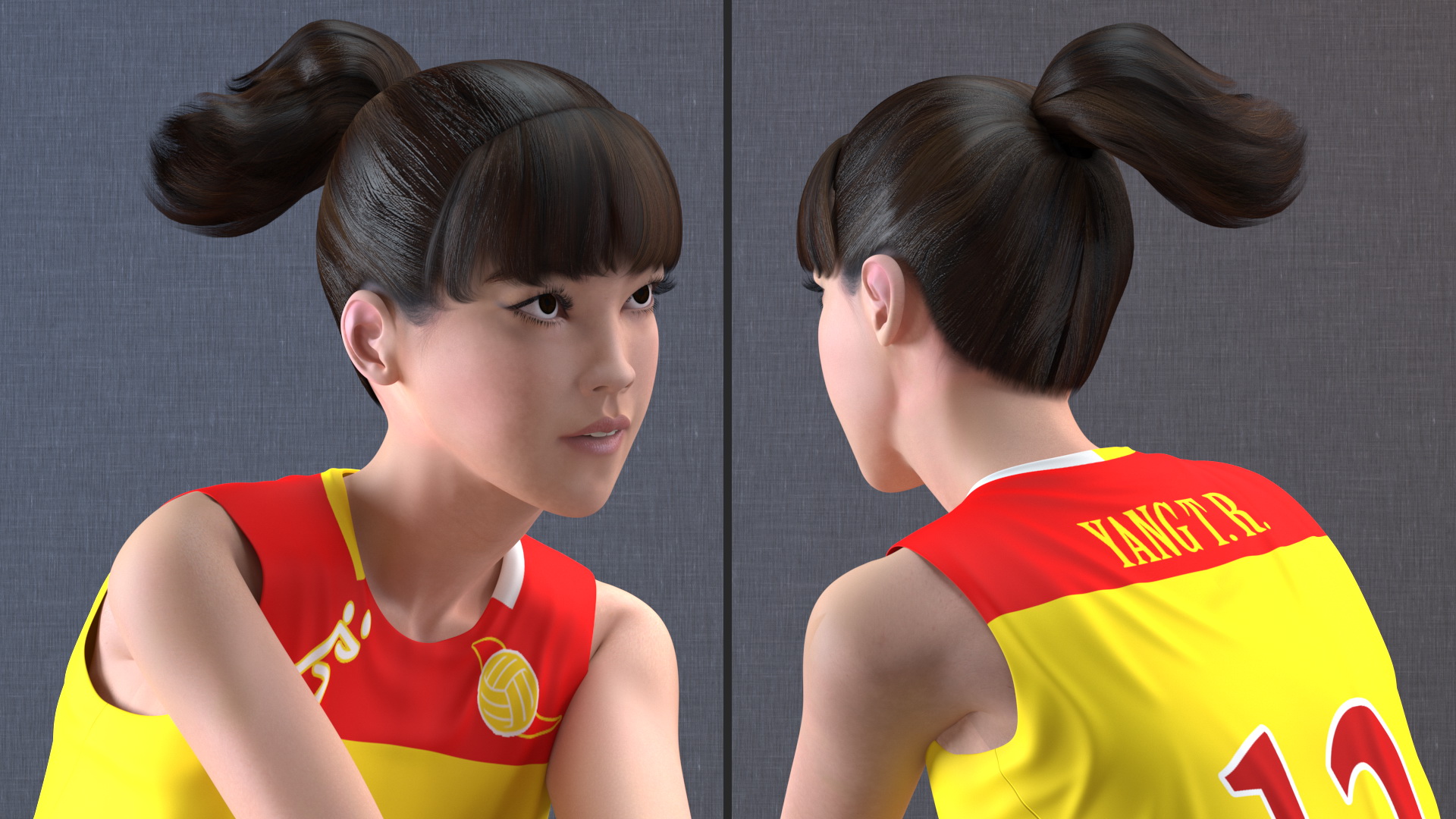 Young Chinese Woman Volleyball Player 3D