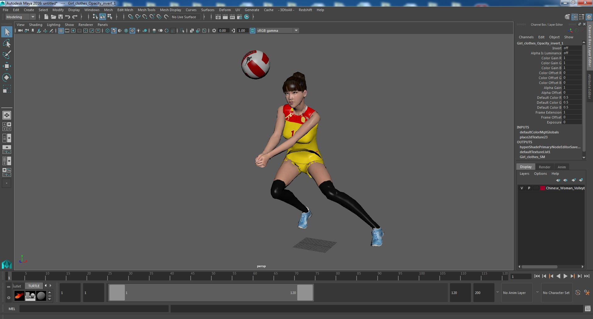 Young Chinese Woman Volleyball Player 3D