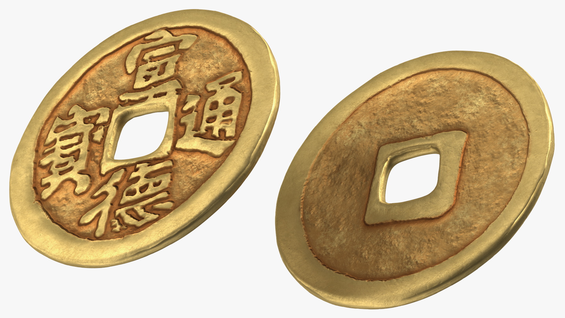 3D Ming Dynasty Xuan De Tong Bao 1 Cash Gold