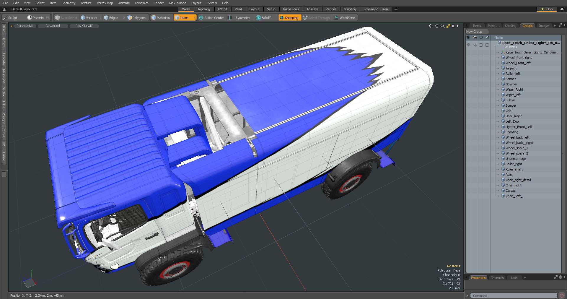 Race Truck Dakar Lights On Blue Simple Interior 3D