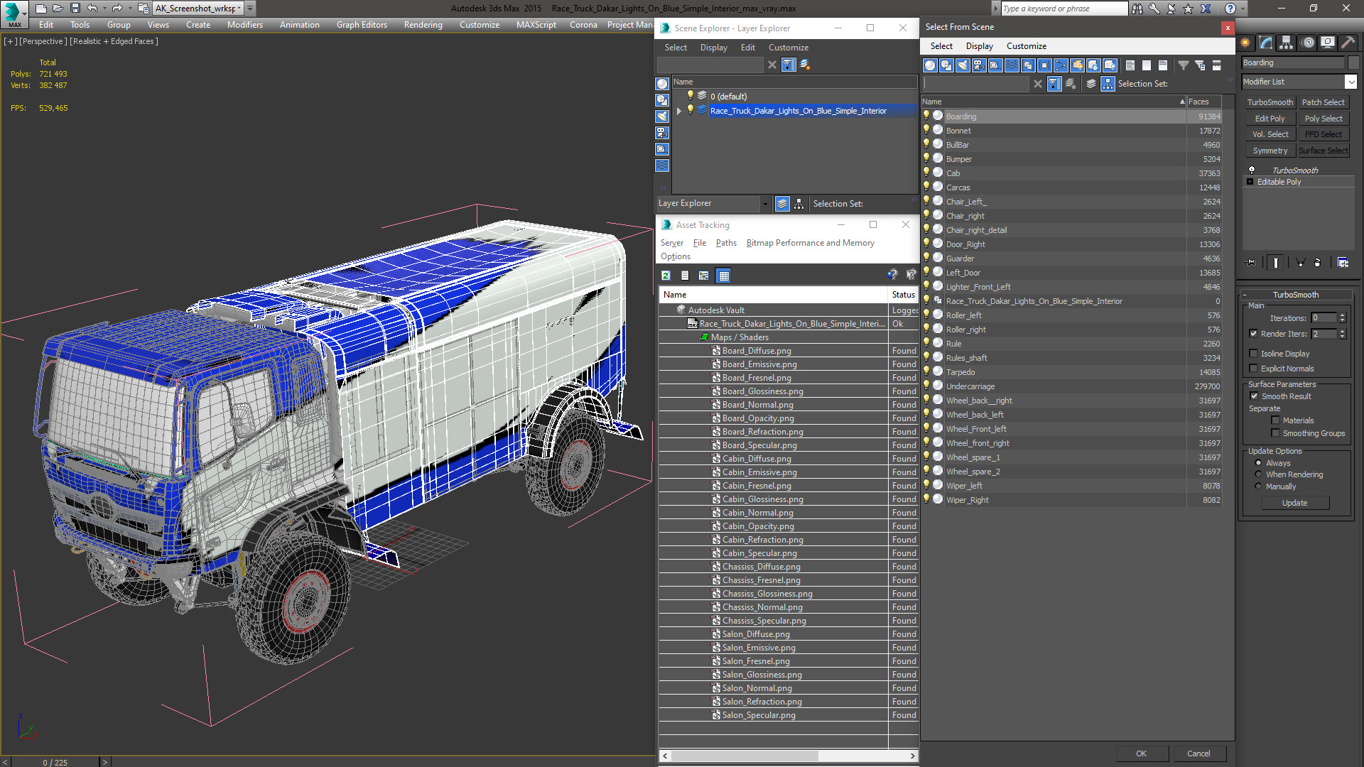 Race Truck Dakar Lights On Blue Simple Interior 3D