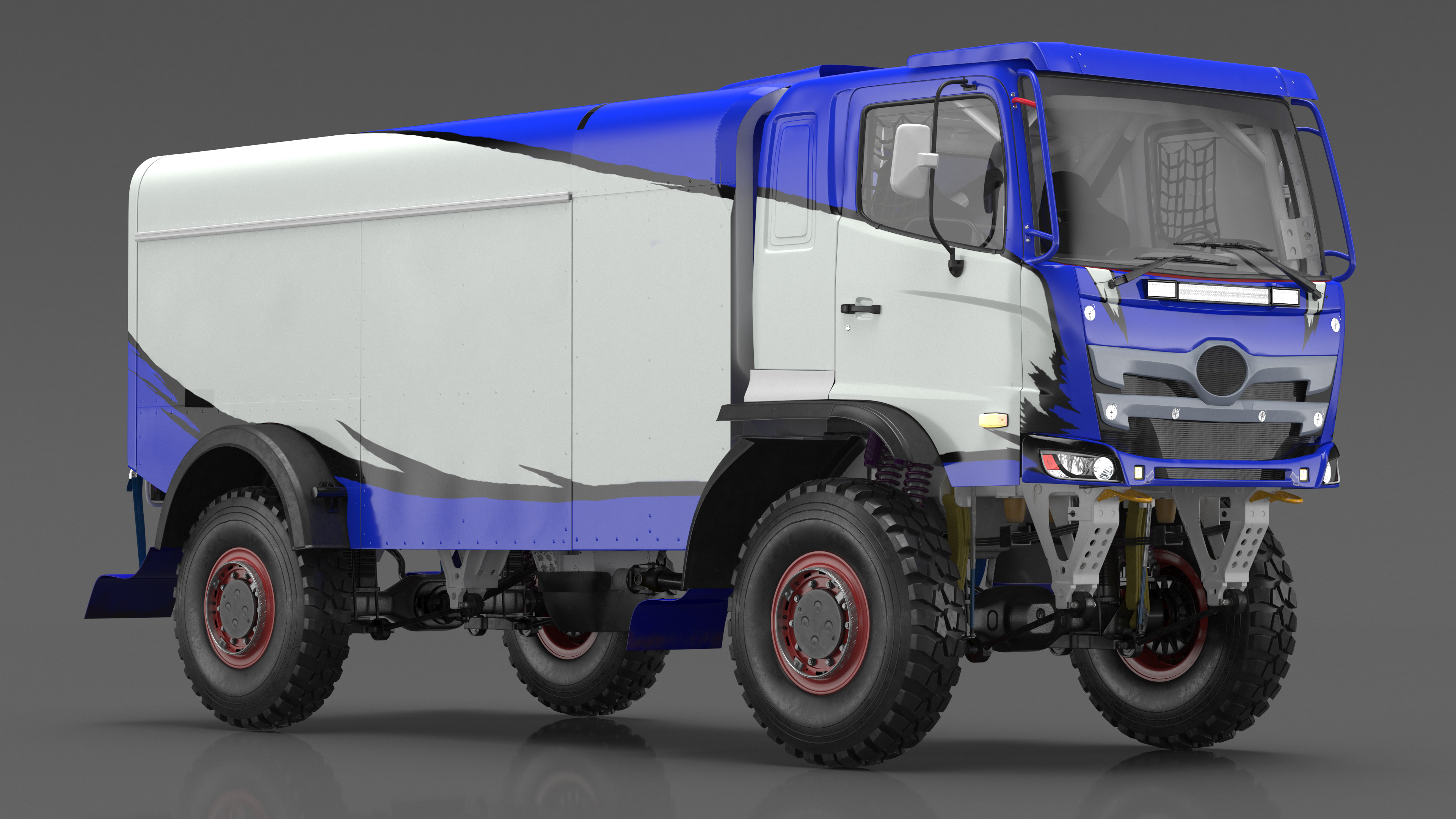 Race Truck Dakar Lights On Blue Simple Interior 3D