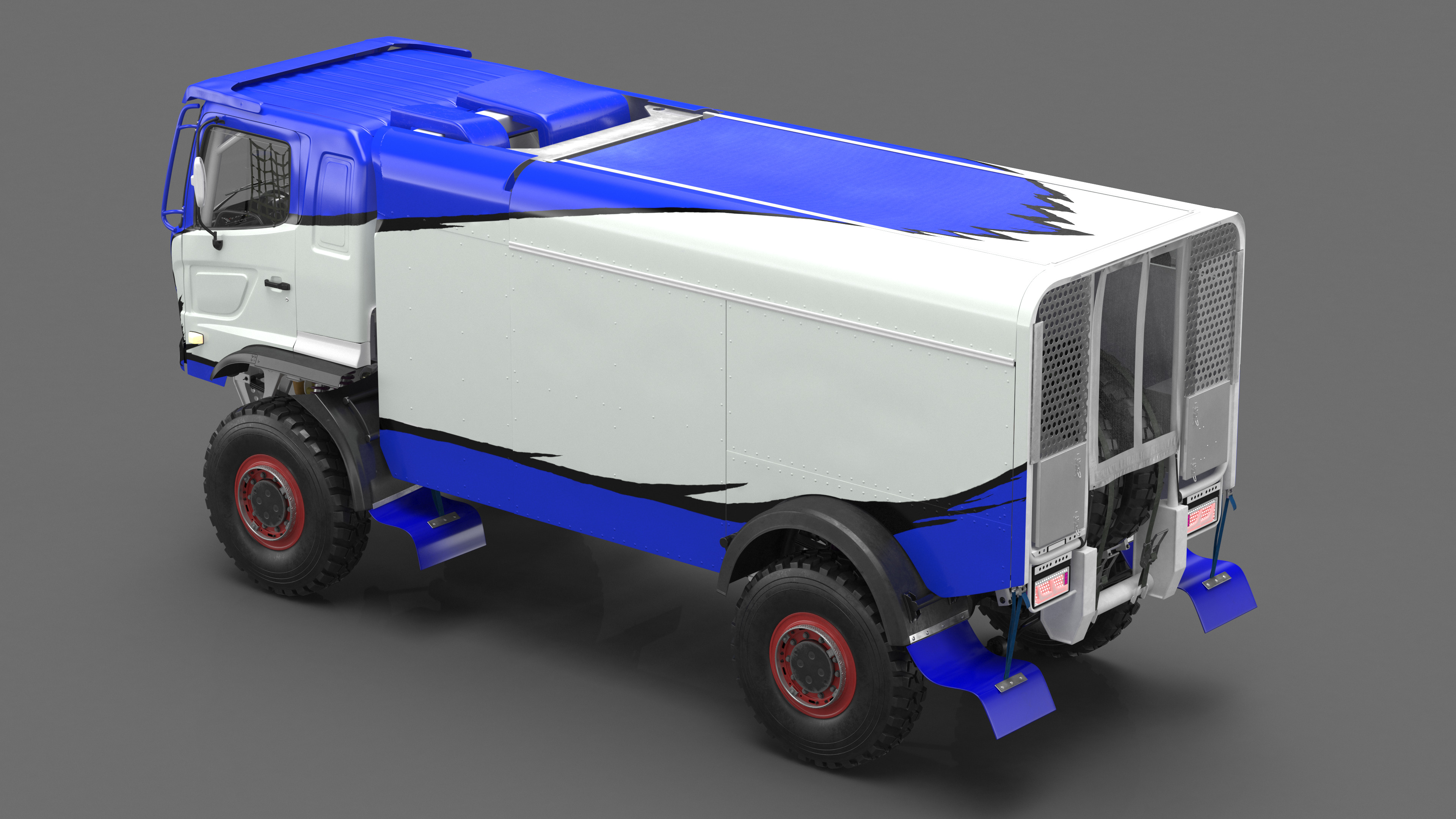 Race Truck Dakar Lights On Blue Simple Interior 3D