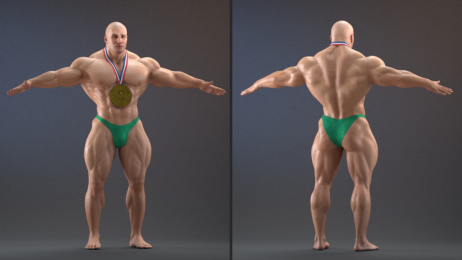 3D Muscular Bodybuilder Athlete Man Rigged for Cinema 4D model