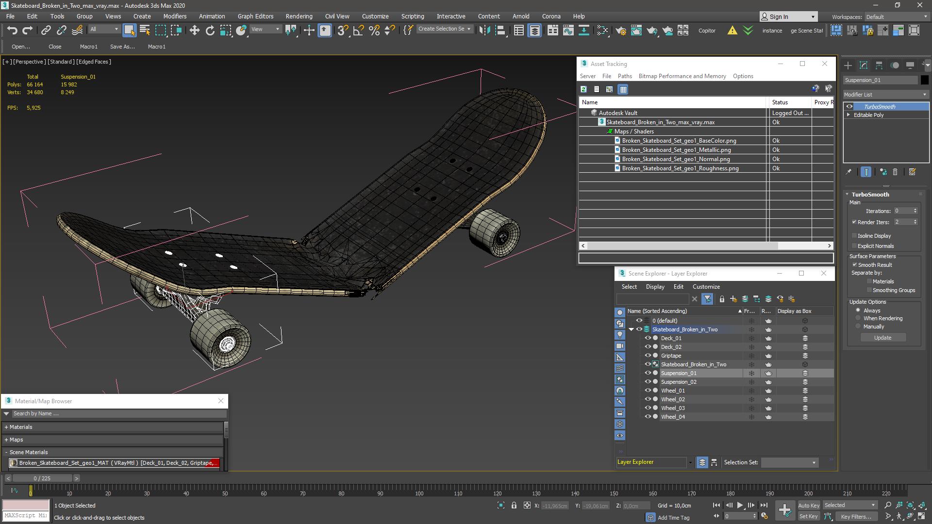 Skateboard Broken in Two 3D model