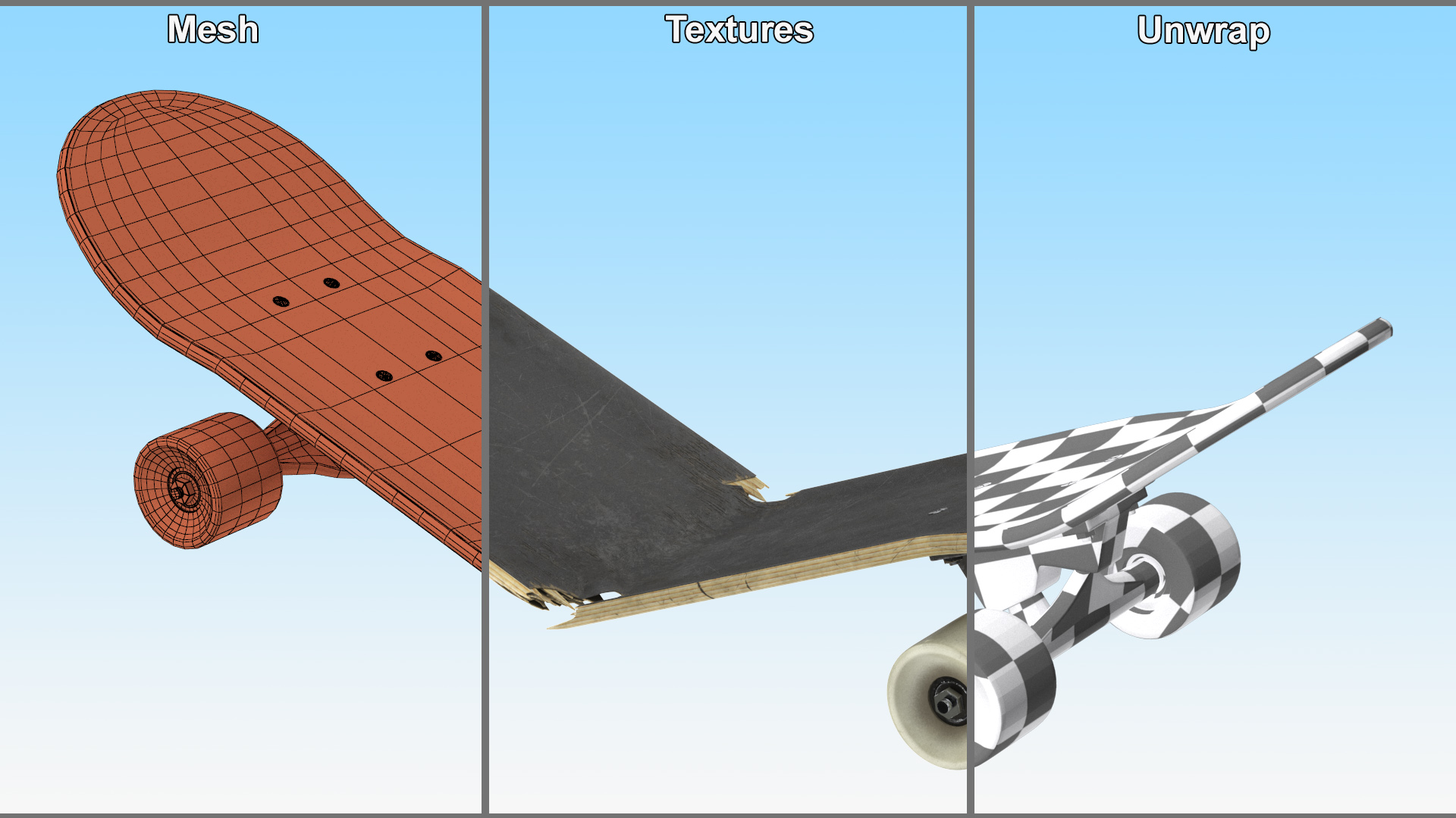 Skateboard Broken in Two 3D model