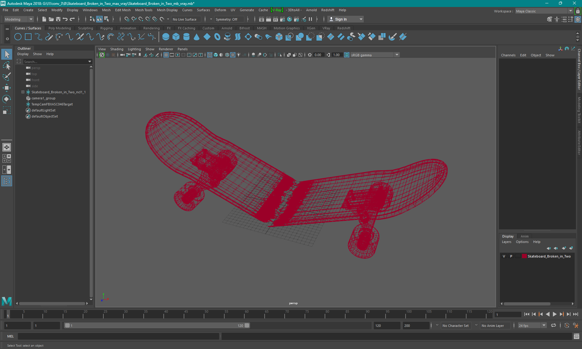 Skateboard Broken in Two 3D model