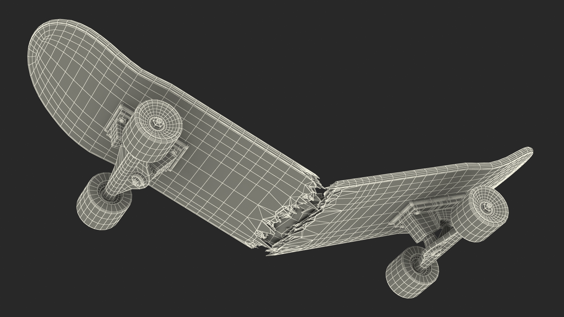 Skateboard Broken in Two 3D model