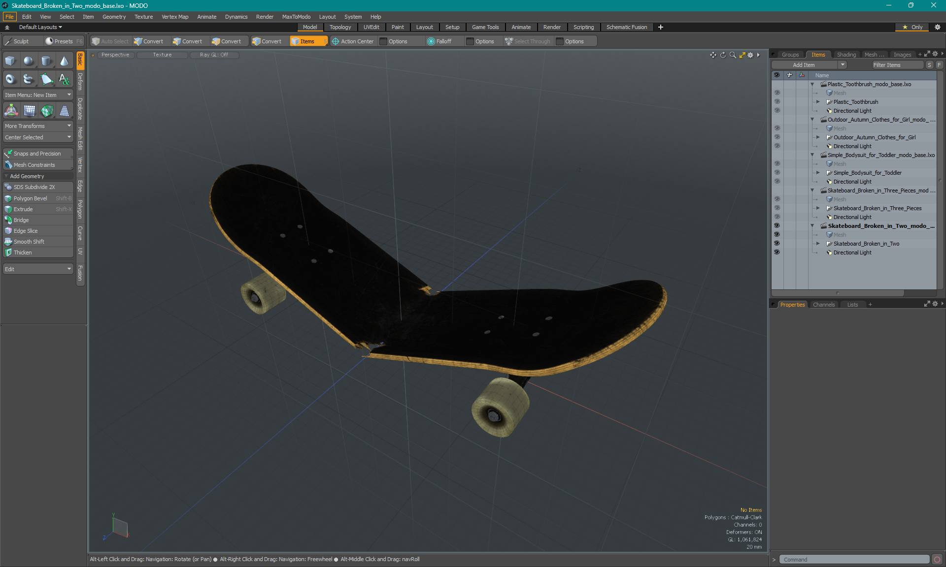 Skateboard Broken in Two 3D model