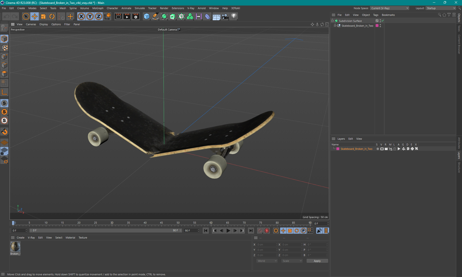 Skateboard Broken in Two 3D model