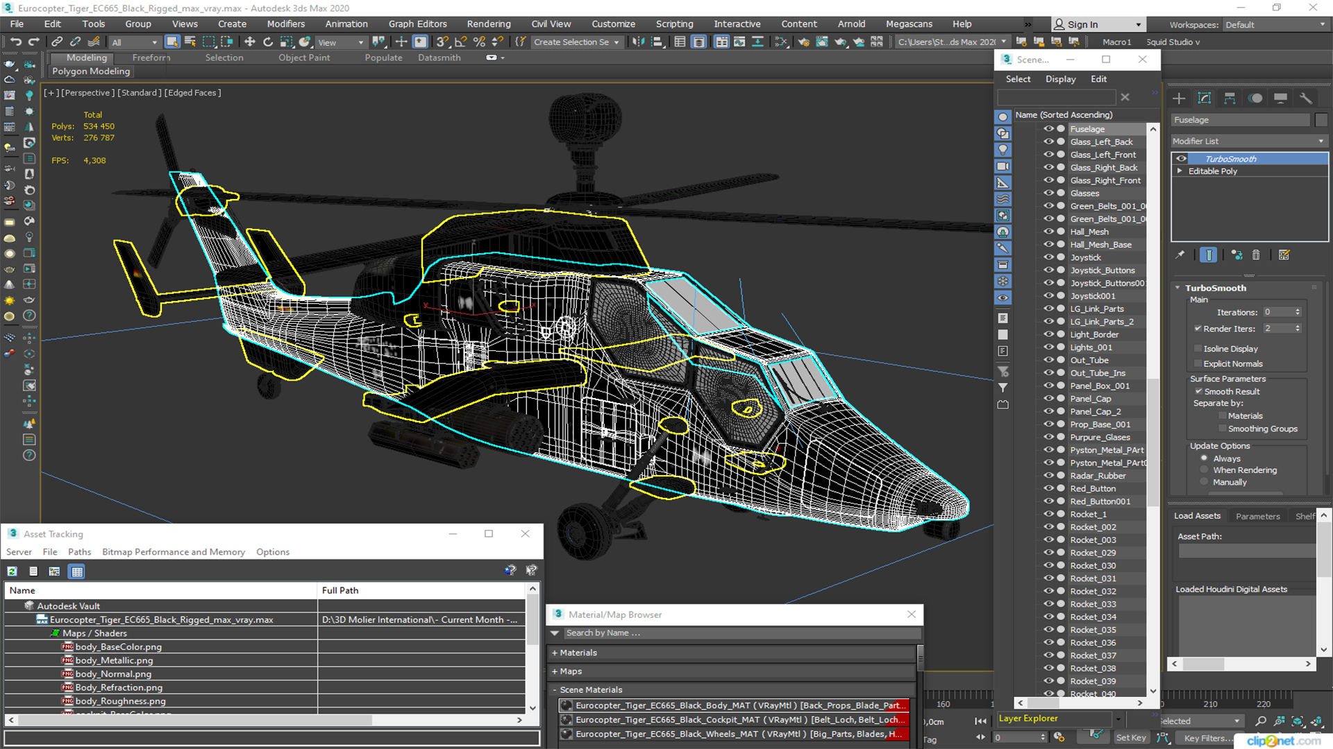 3D model Eurocopter Tiger EC665 Black Rigged