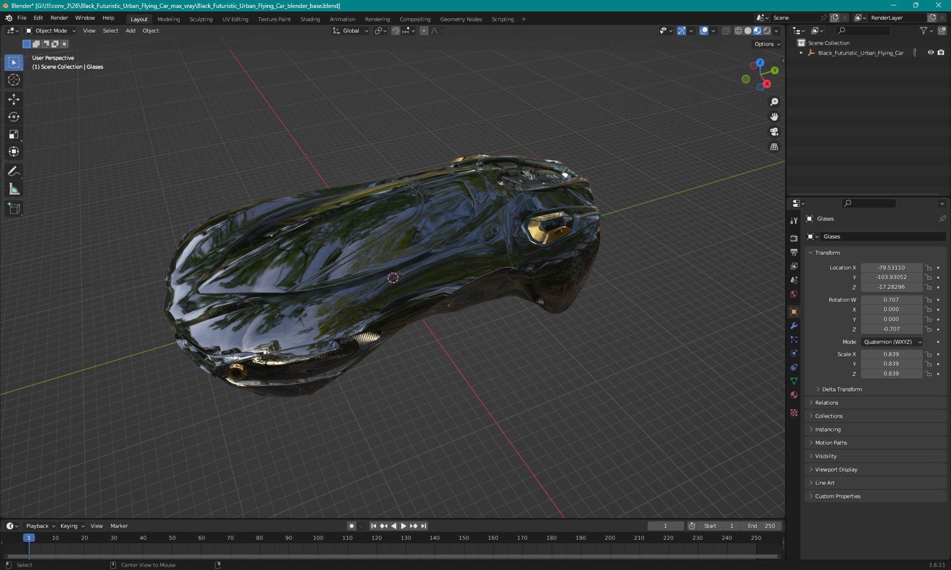 3D Black Futuristic Urban Flying Car model