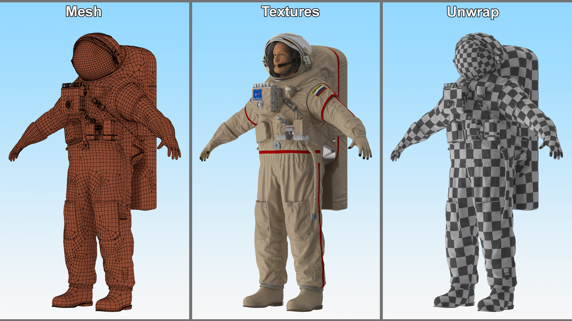 3D Astronaut Space Suit Orlan MK Rigged