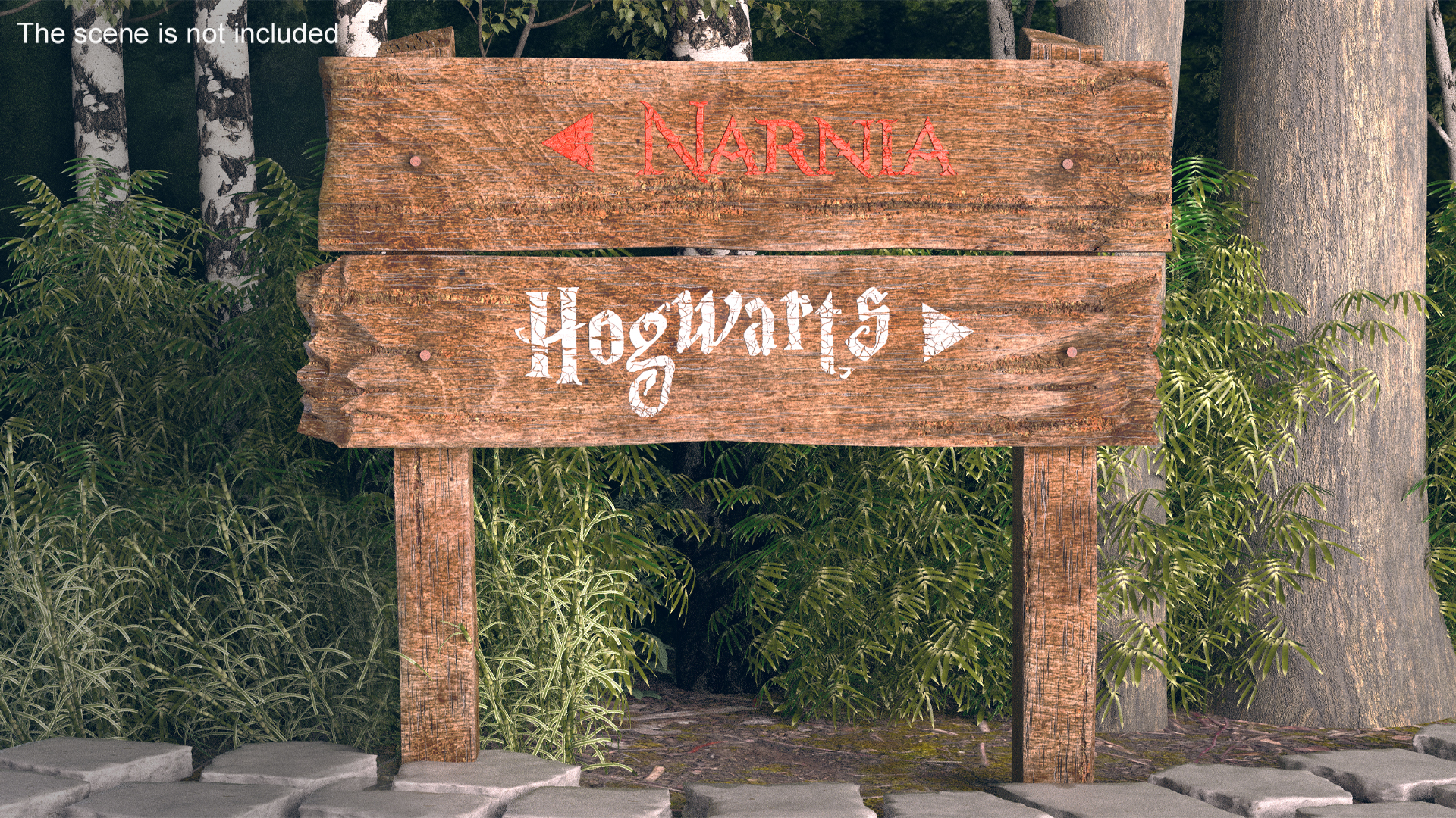 3D Old Wooden Road Sign Board