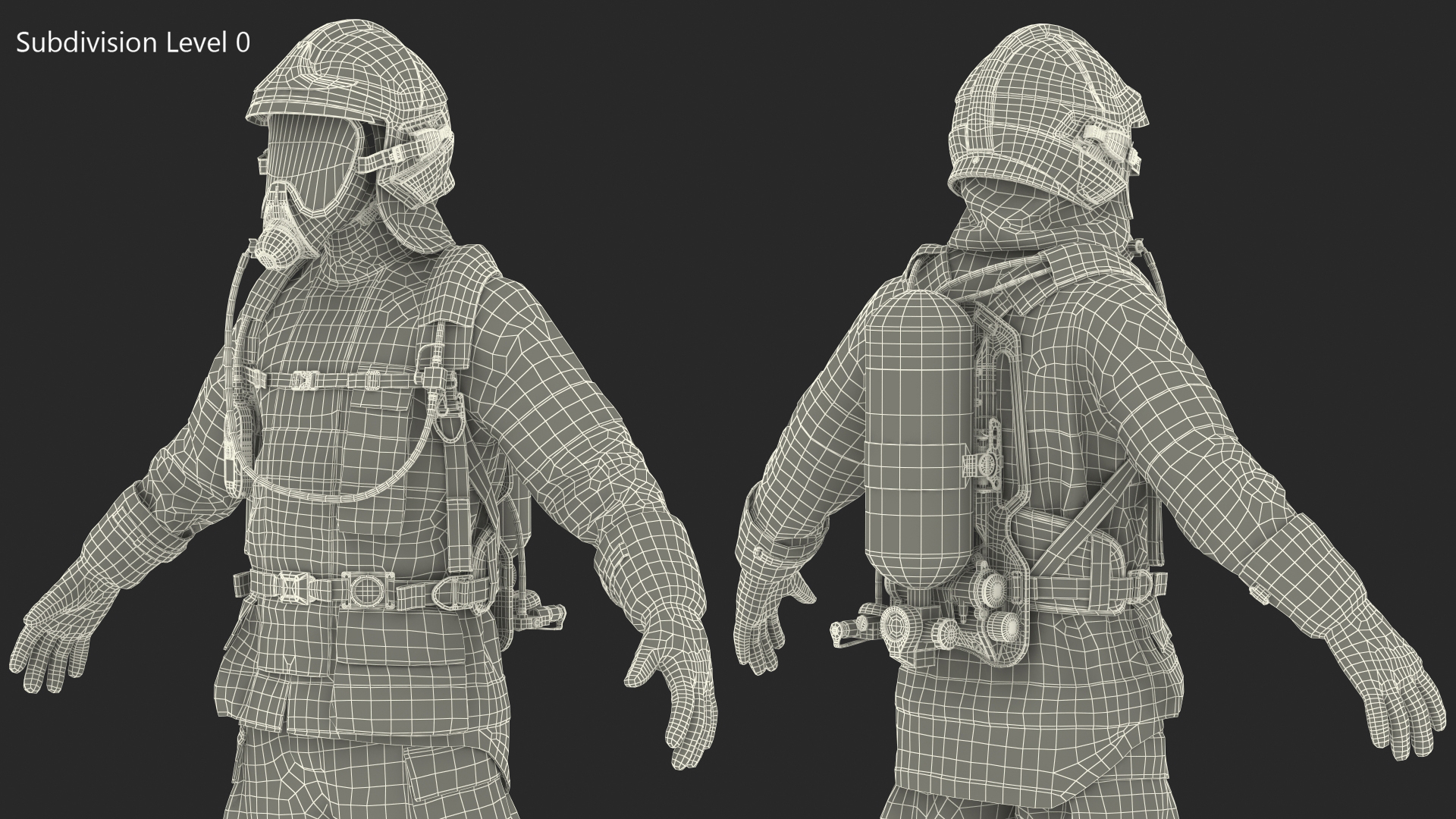 3D Firefighter Fully Equipped Rigged model