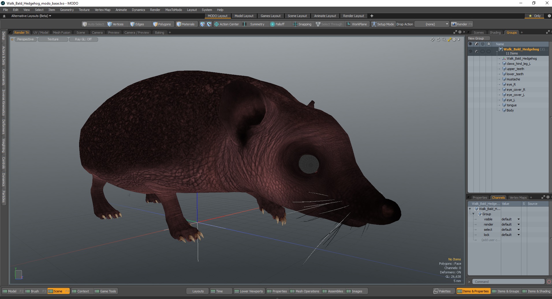 3D Walk Bald Hedgehog model