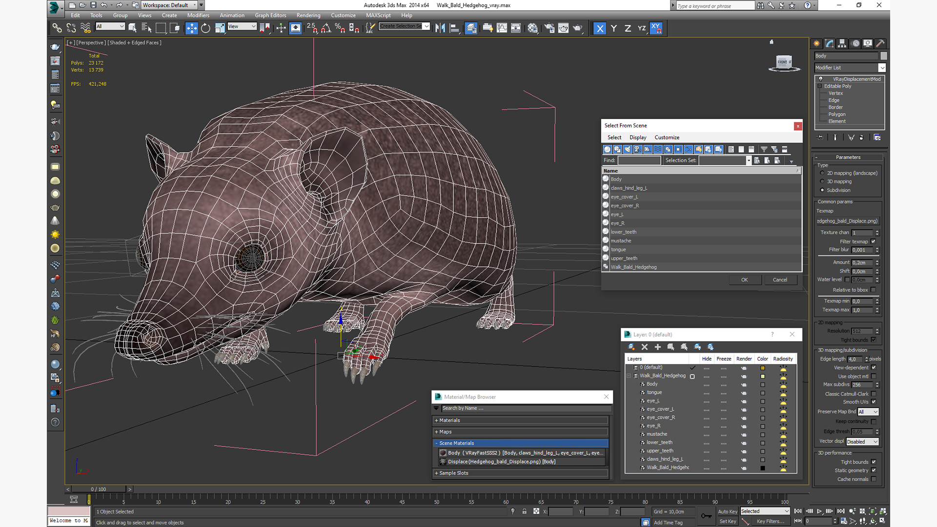 3D Walk Bald Hedgehog model