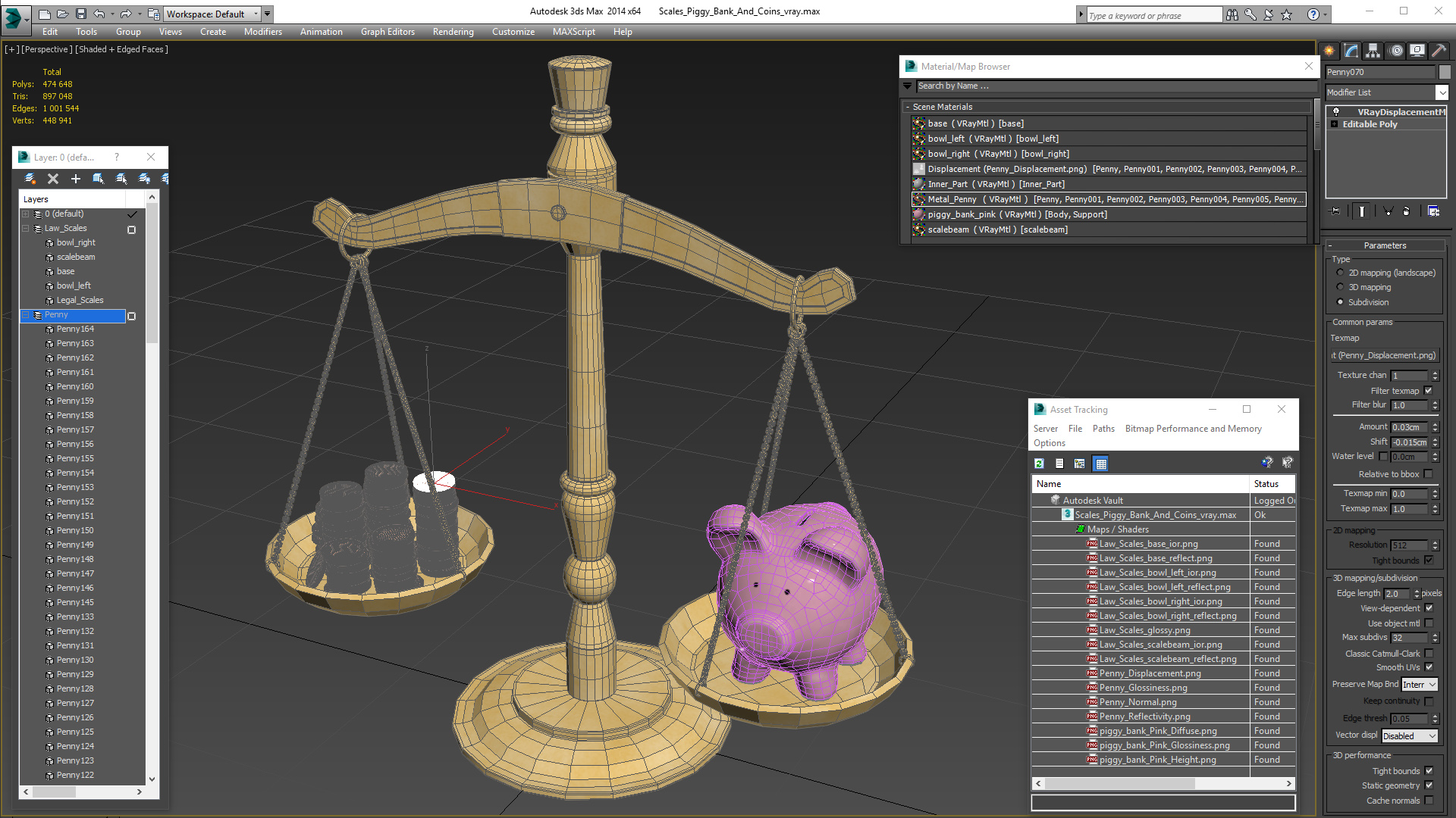 Scales Piggy Bank And Coins 3D