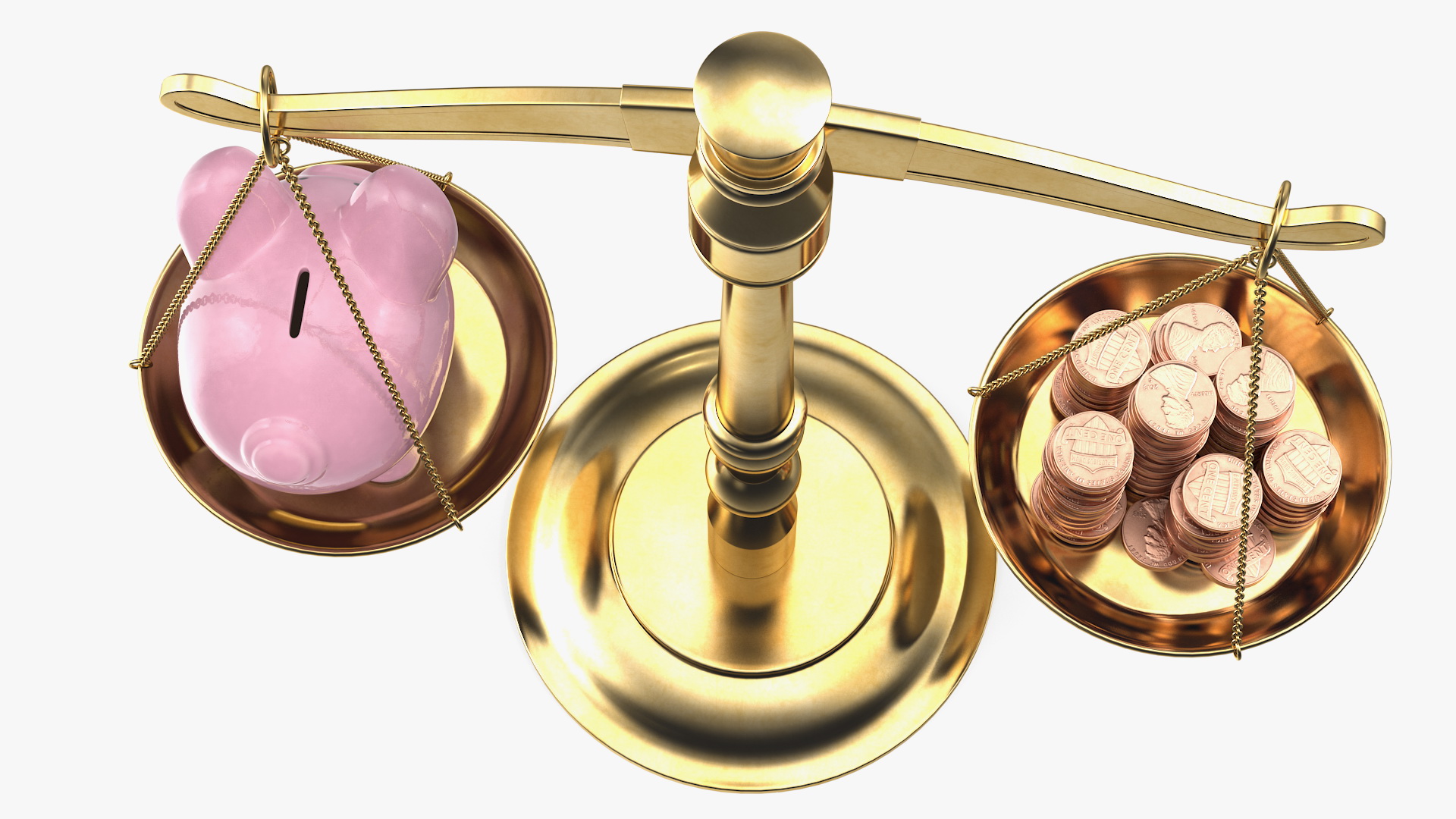 Scales Piggy Bank And Coins 3D