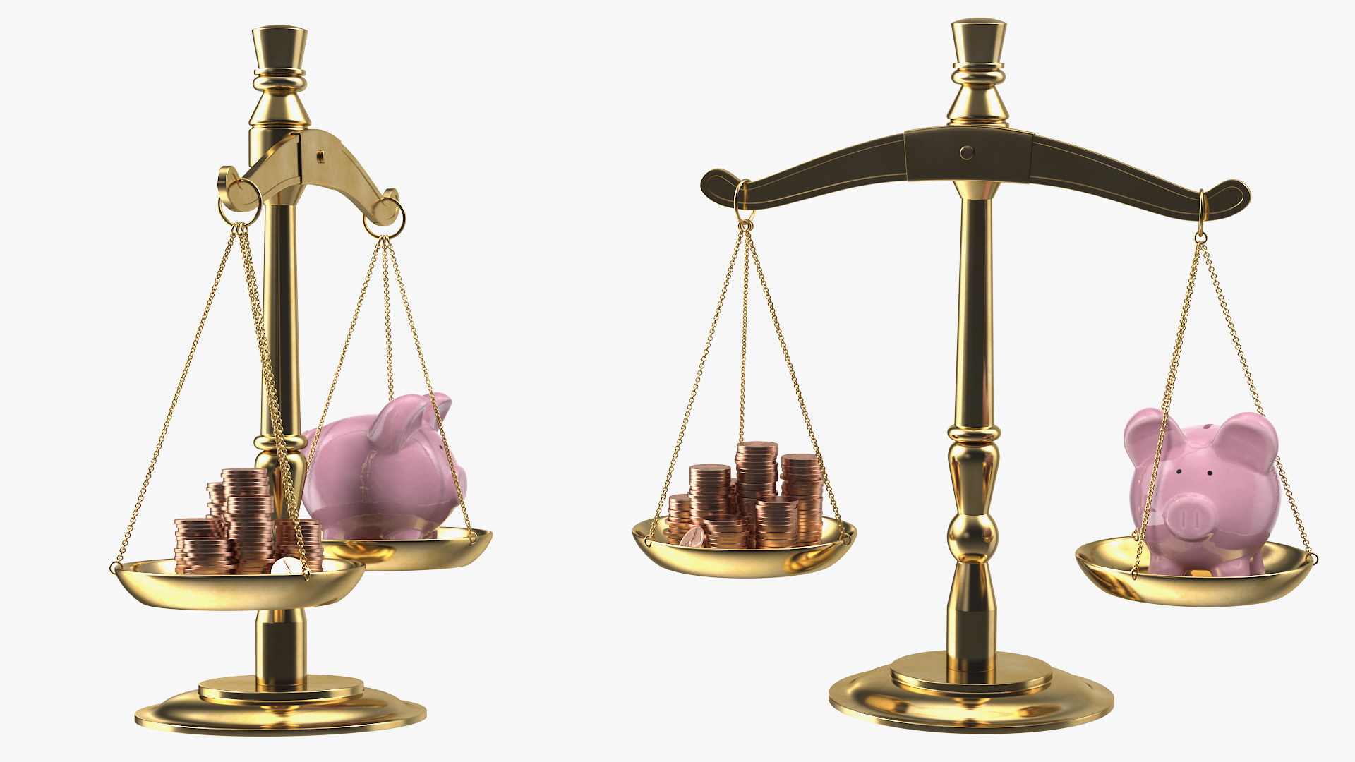 Scales Piggy Bank And Coins 3D