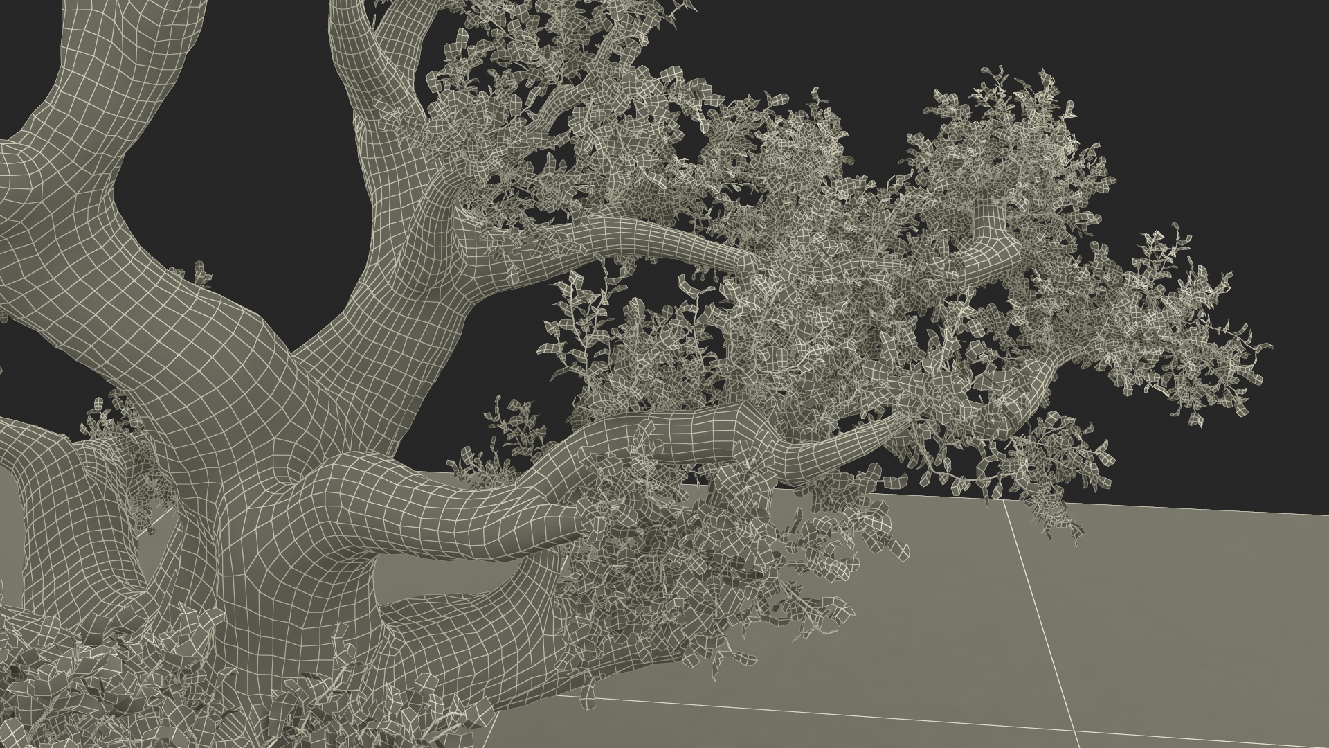 Ancient Twisted Oak Tree on Grass Fur 3D