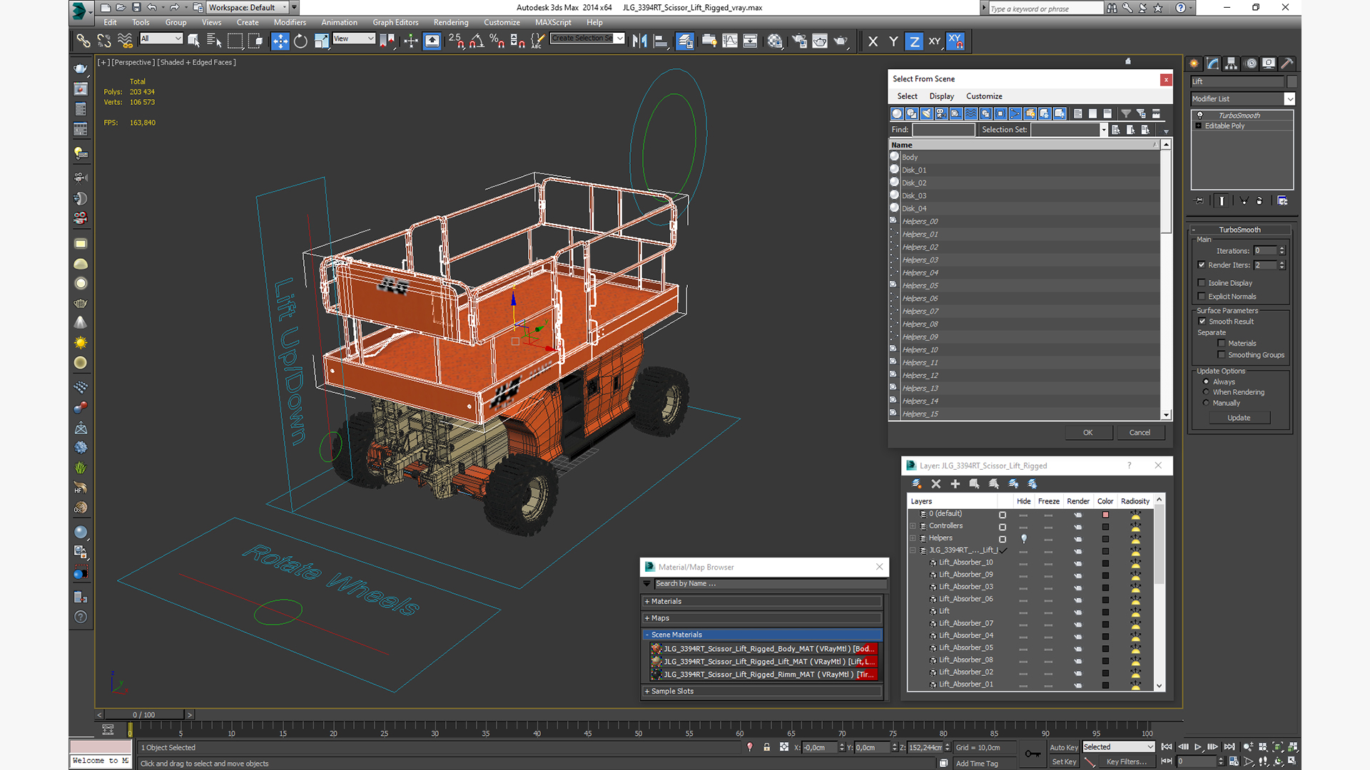 JLG 3394RT Scissor Lift Rigged for Cinema 4D 3D model