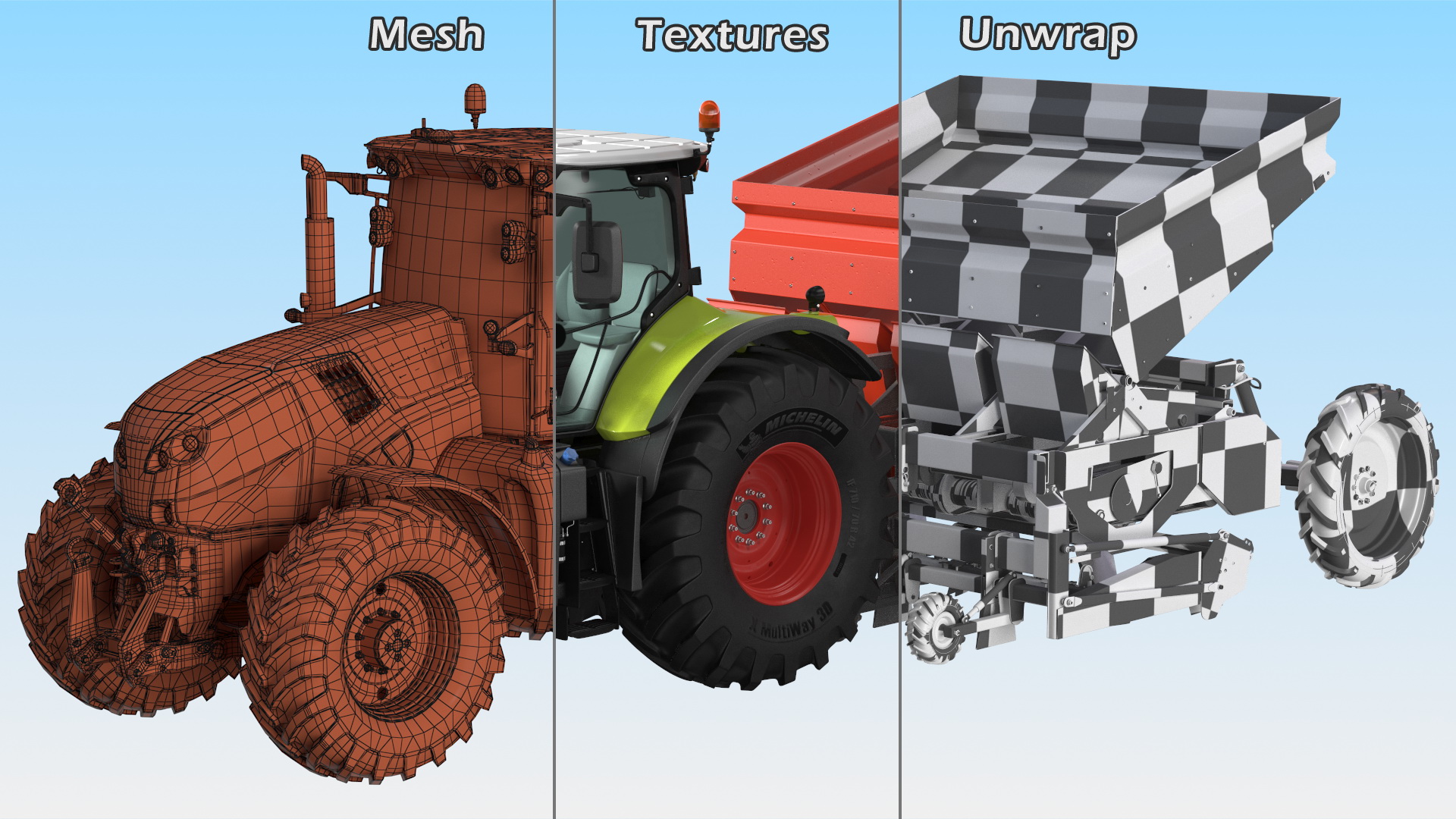 3D Axion Tractor With Potato Planter model