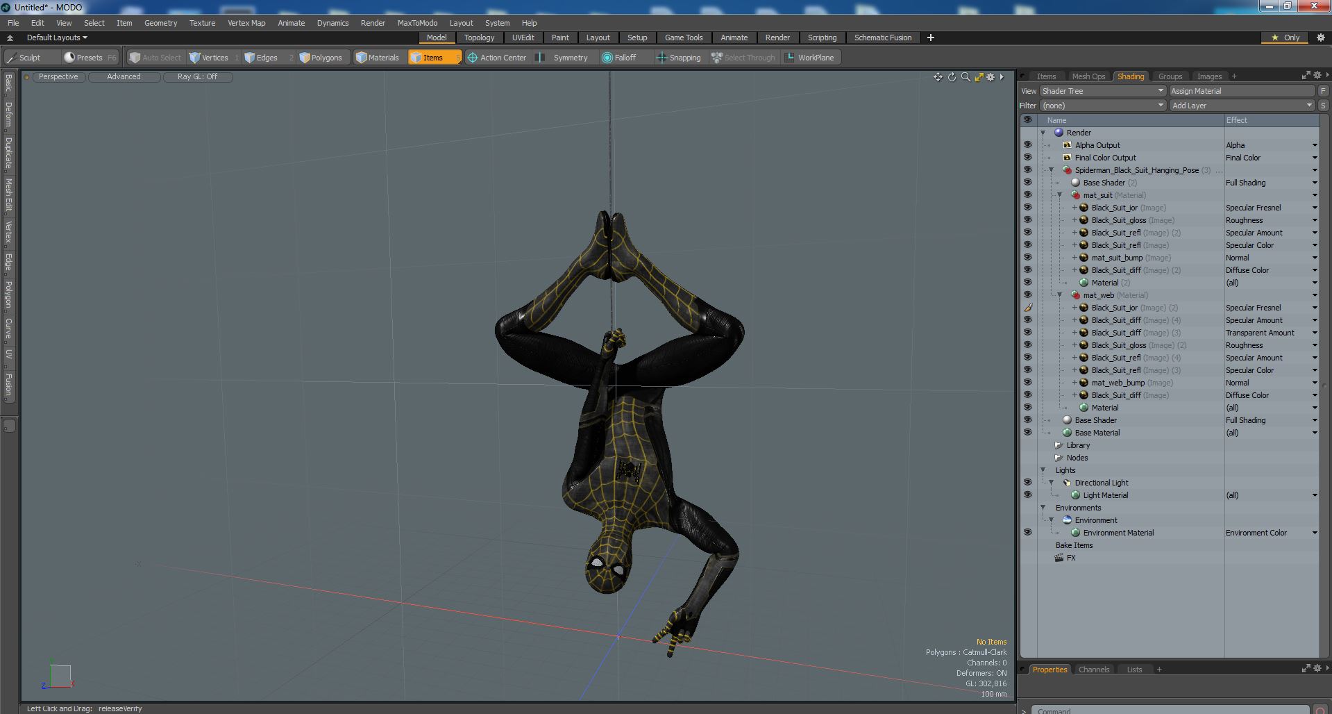 3D Spiderman Black Suit Hanging Pose model