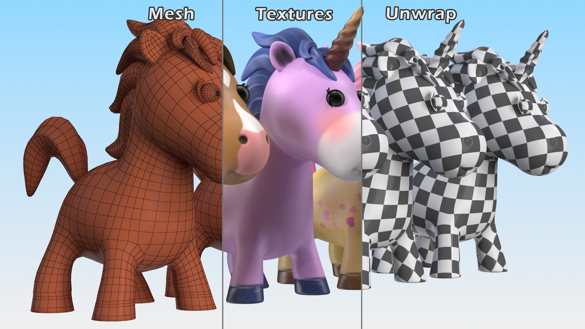 Cartoon Unicorn Set 3D model