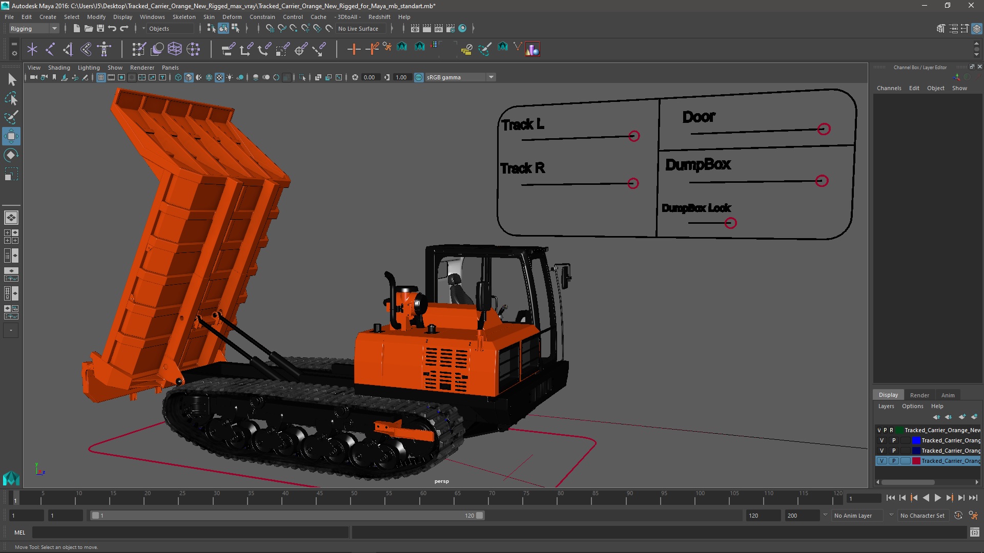 Tracked Carrier Orange New Rigged for Maya 3D