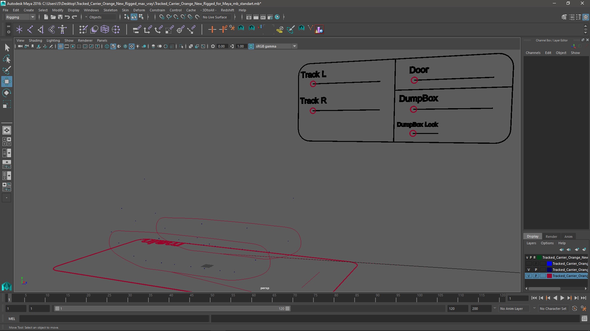 Tracked Carrier Orange New Rigged for Maya 3D