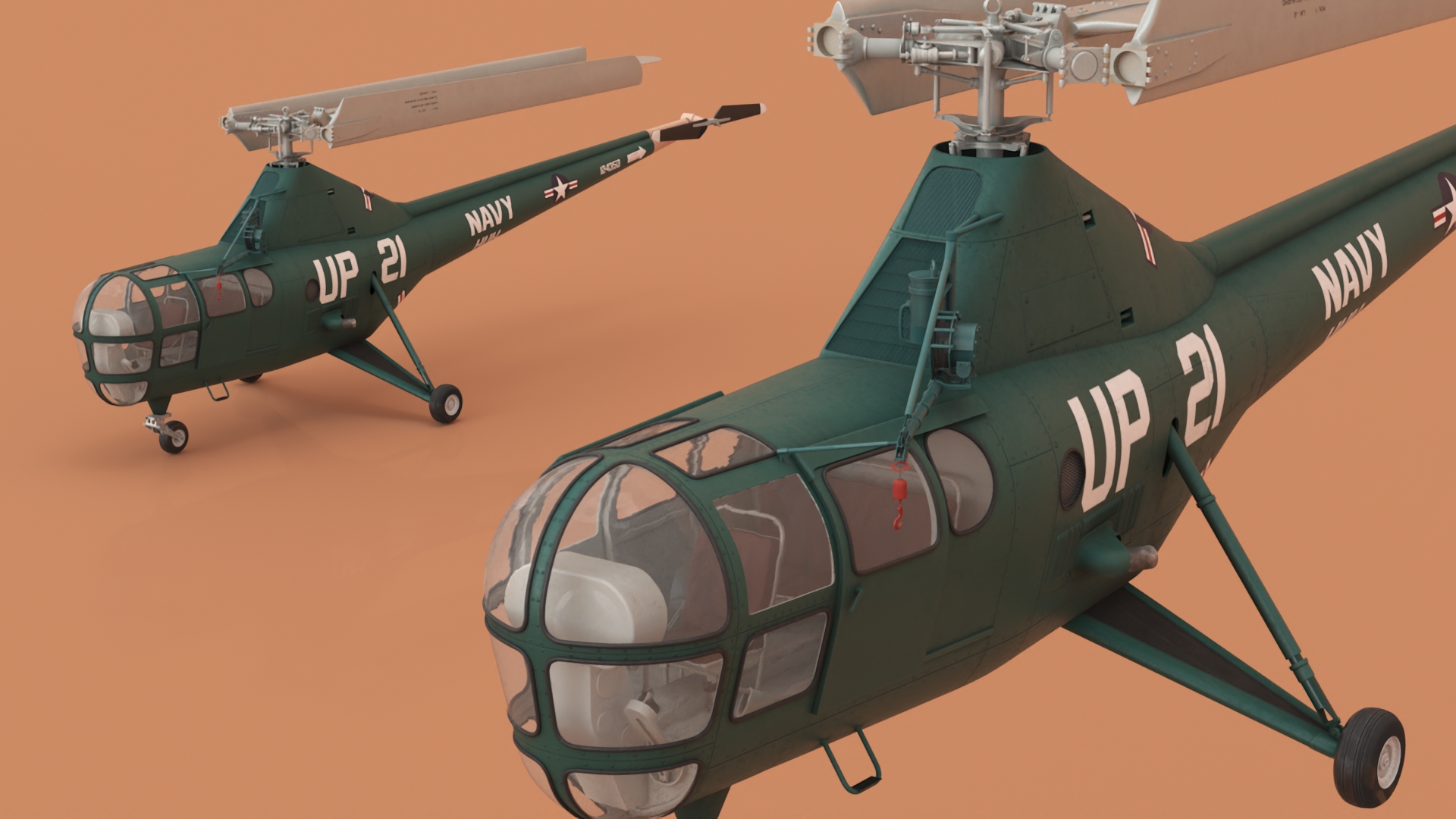 Sikorsky H-5 Navy Helicopter with Folded Blades 3D